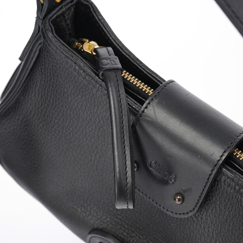Black Calfskin Hobo Shoulder Bag
