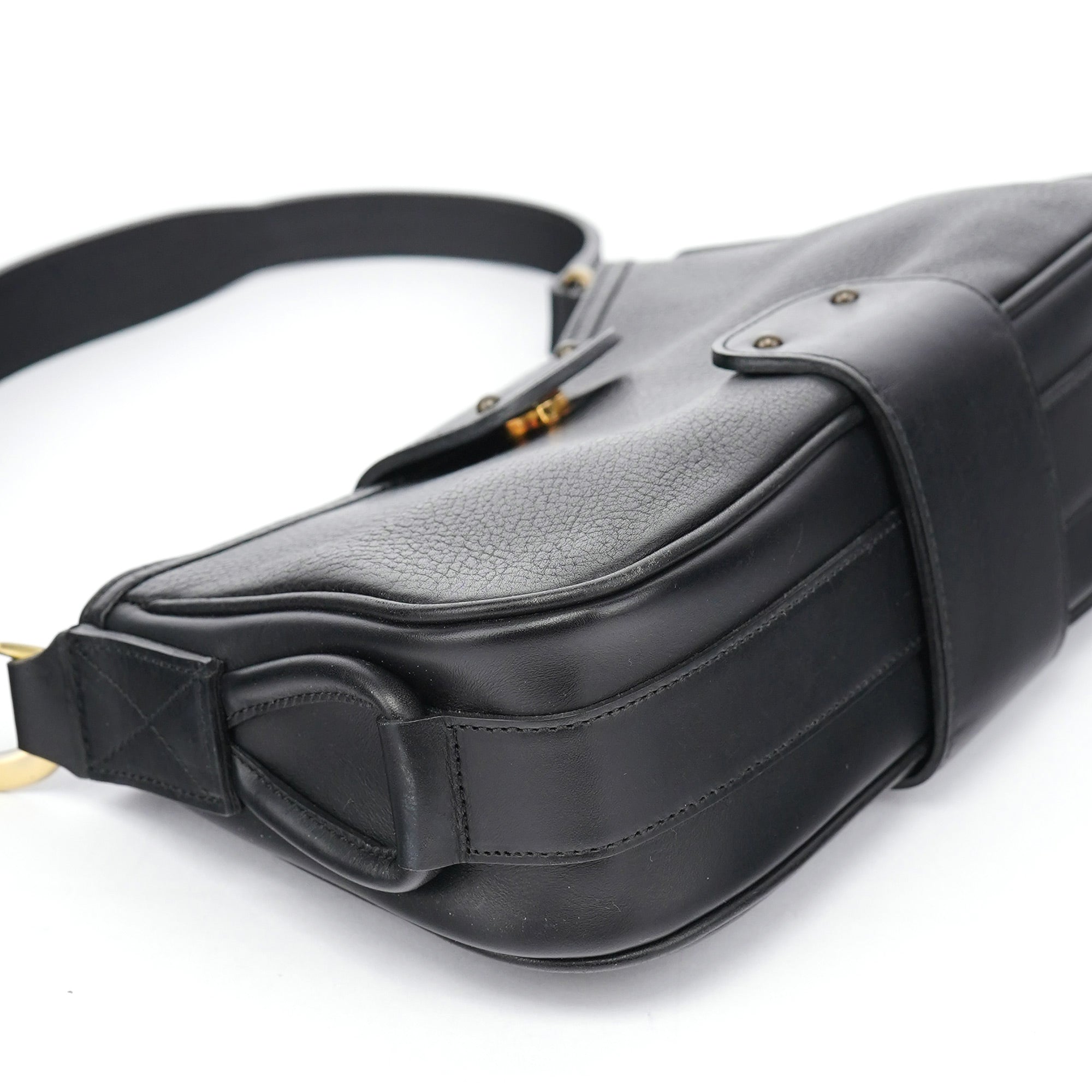 Black Calfskin Hobo Shoulder Bag