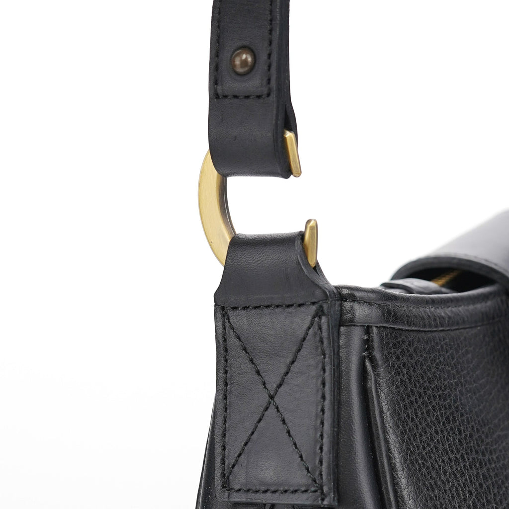 Black Calfskin Hobo Shoulder Bag