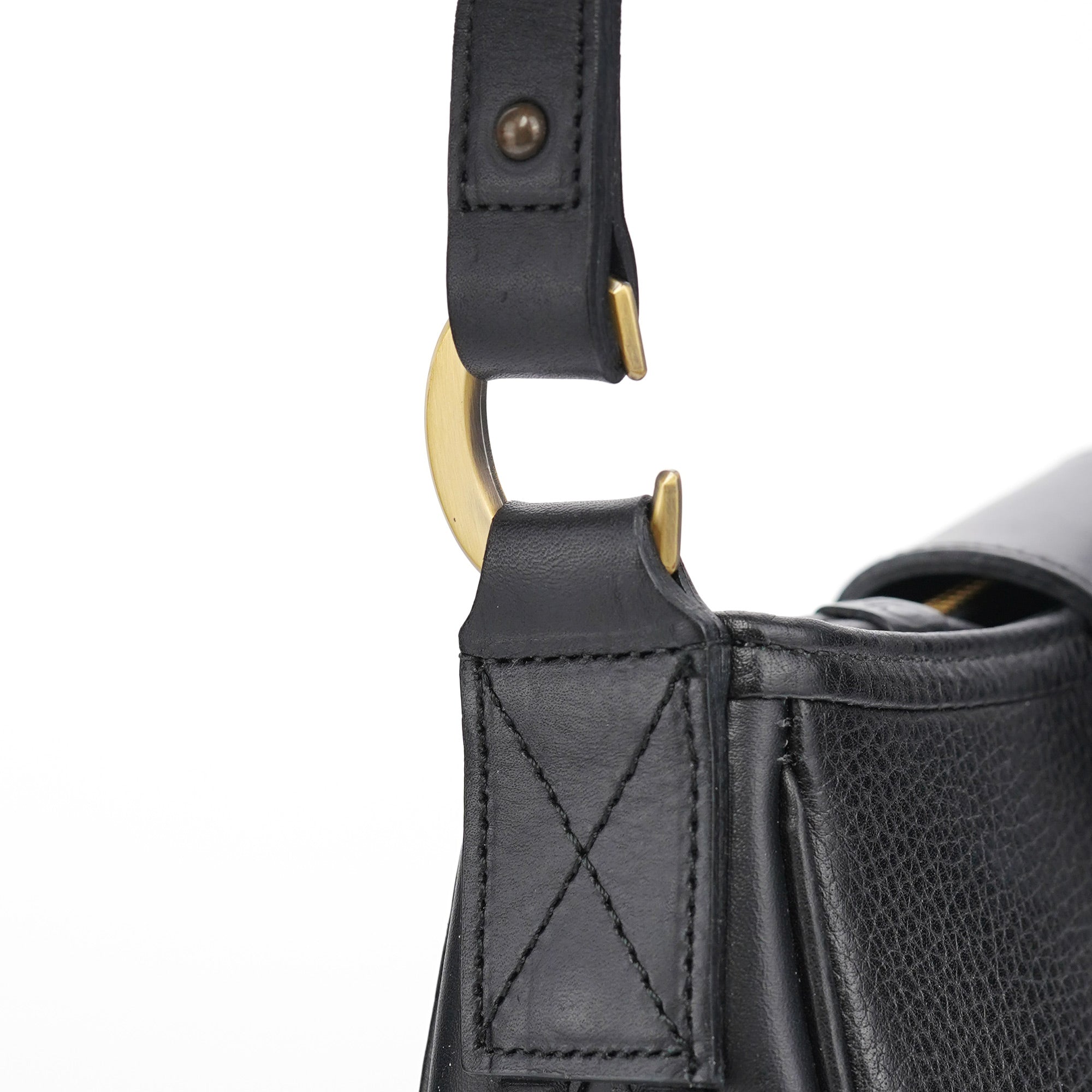 Black Calfskin Hobo Shoulder Bag