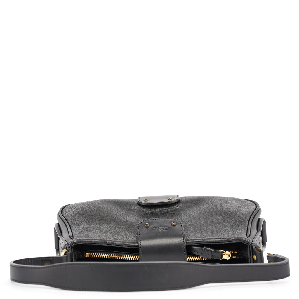 Black Calfskin Hobo Shoulder Bag