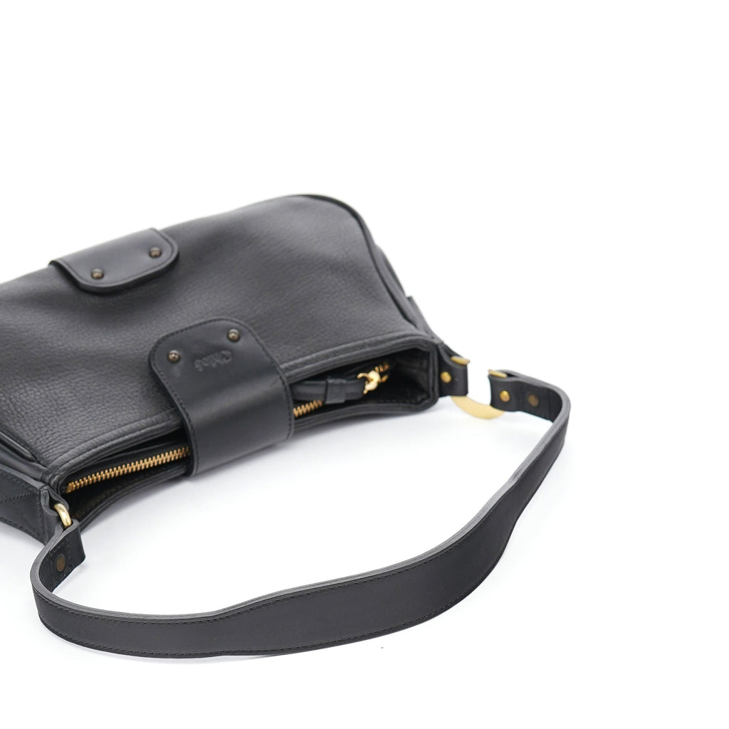Black Calfskin Hobo Shoulder Bag