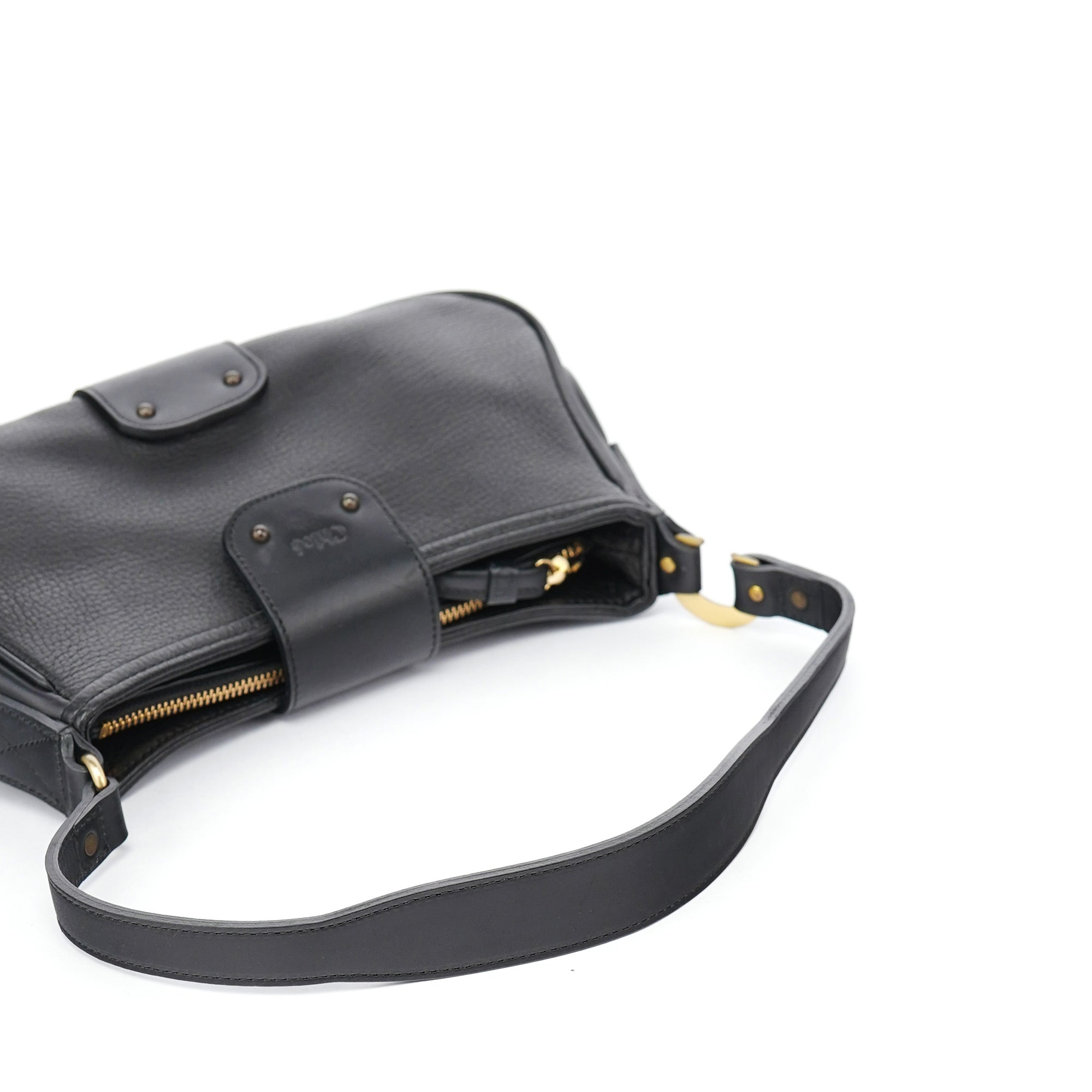 Black Calfskin Hobo Shoulder Bag