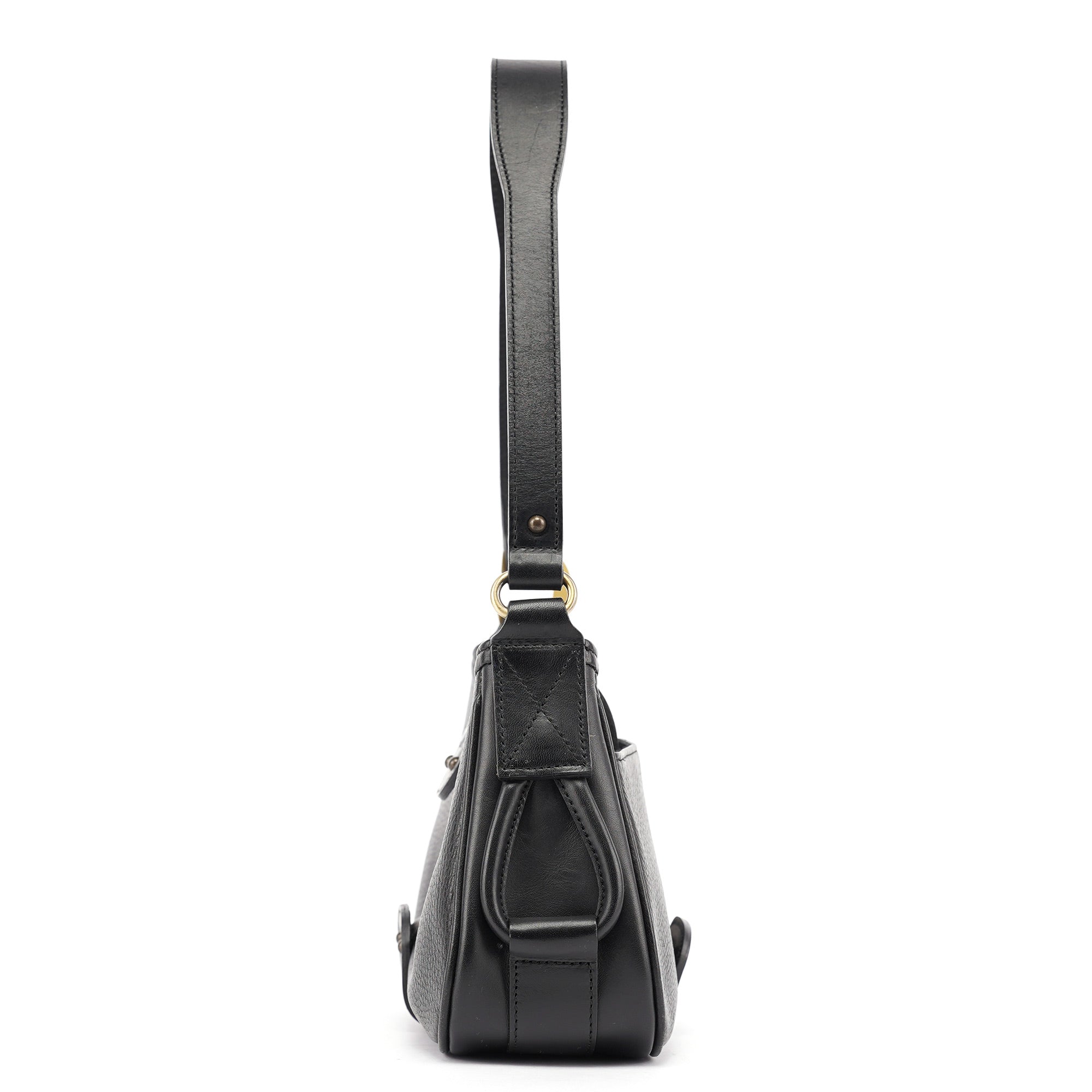 Black Calfskin Hobo Shoulder Bag