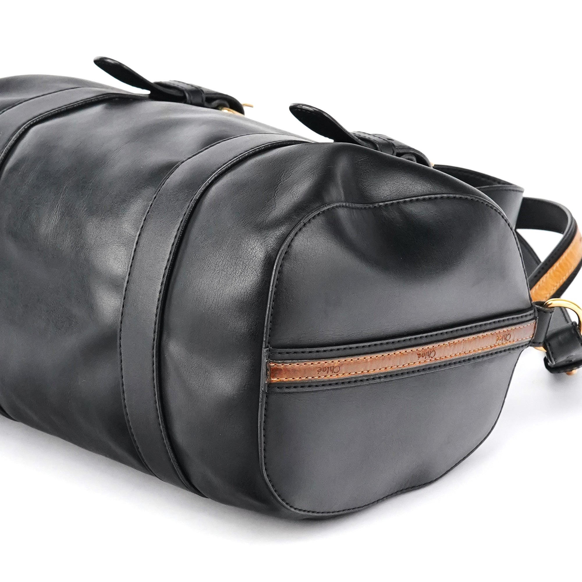 Black Calfskin Leather Boston 2-Way Bag