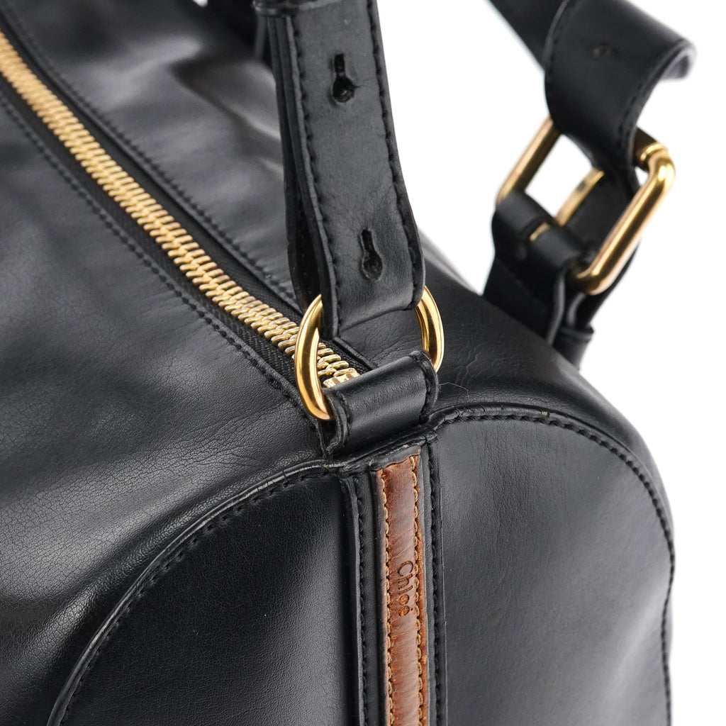 Black Calfskin Leather Boston 2-Way Bag