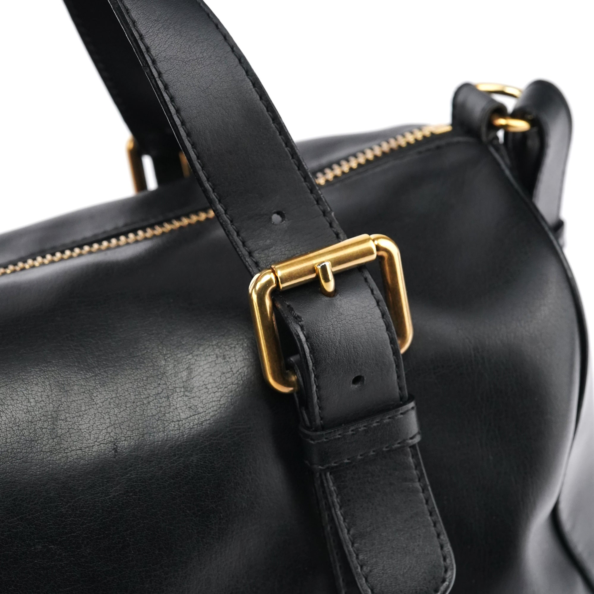 Black Calfskin Leather Boston 2-Way Bag