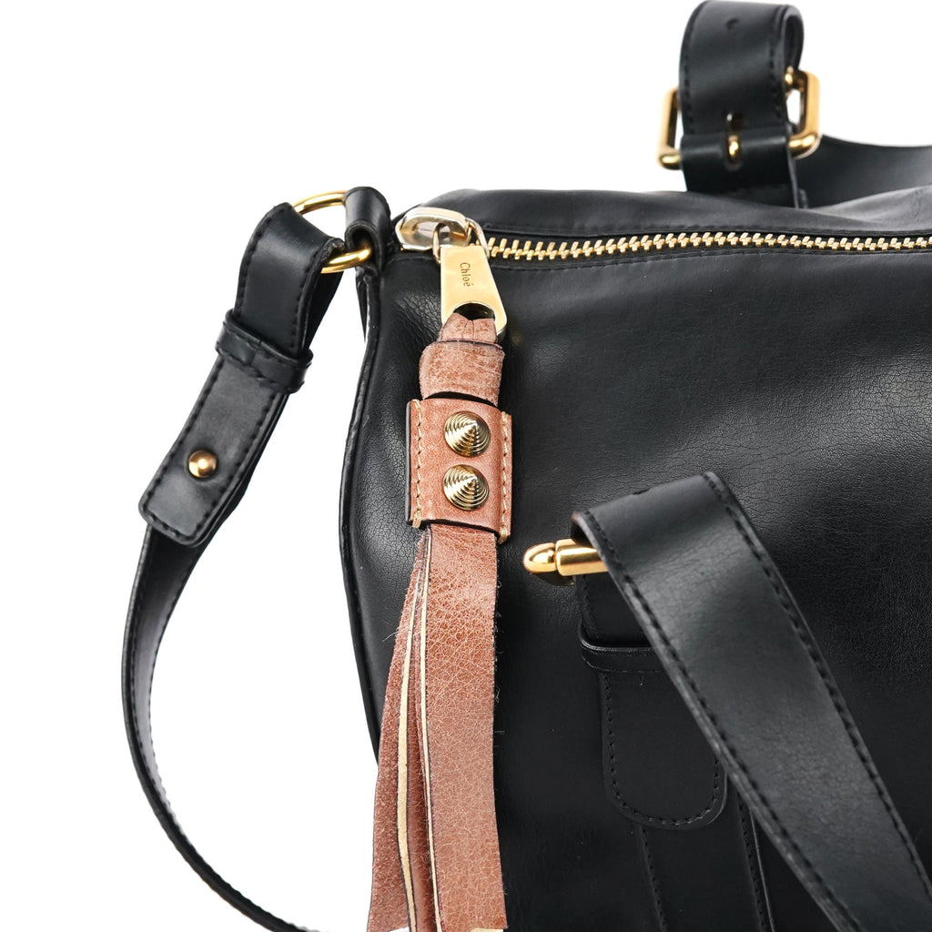 Black Calfskin Leather Boston 2-Way Bag