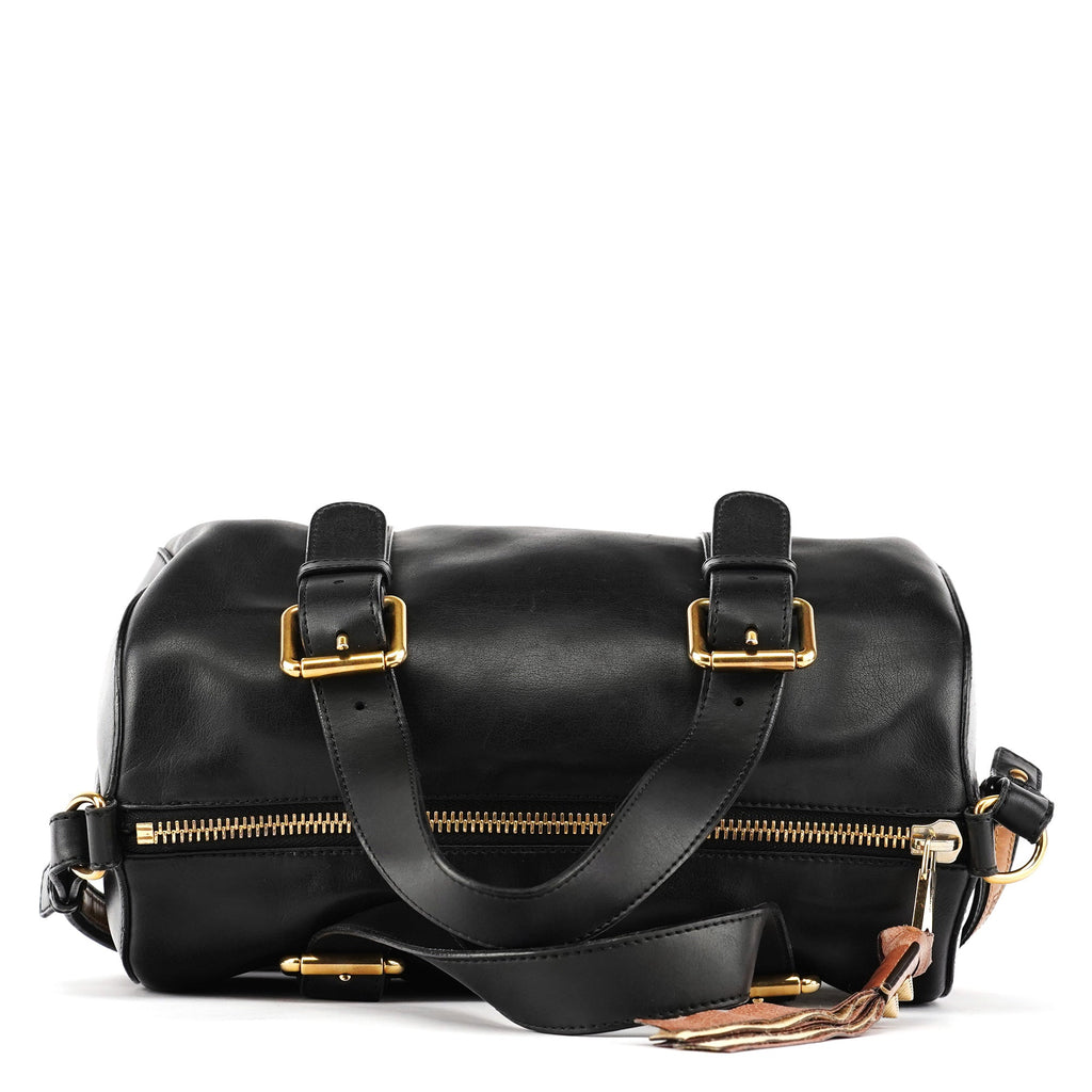 Black Calfskin Leather Boston 2-Way Bag