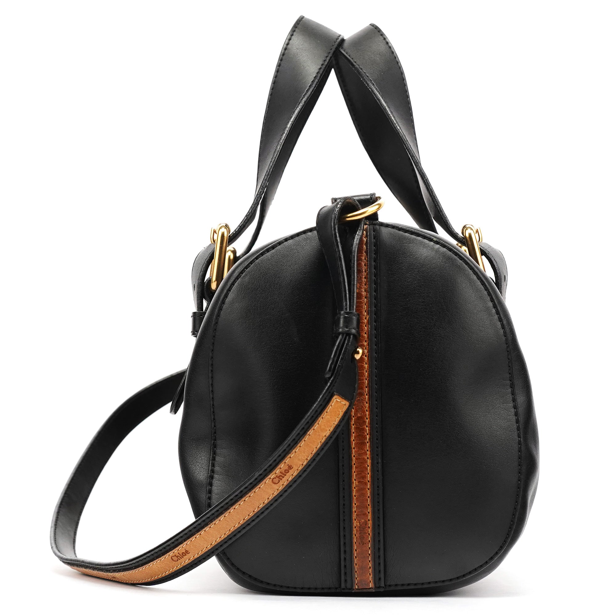 Black Calfskin Leather Boston 2-Way Bag