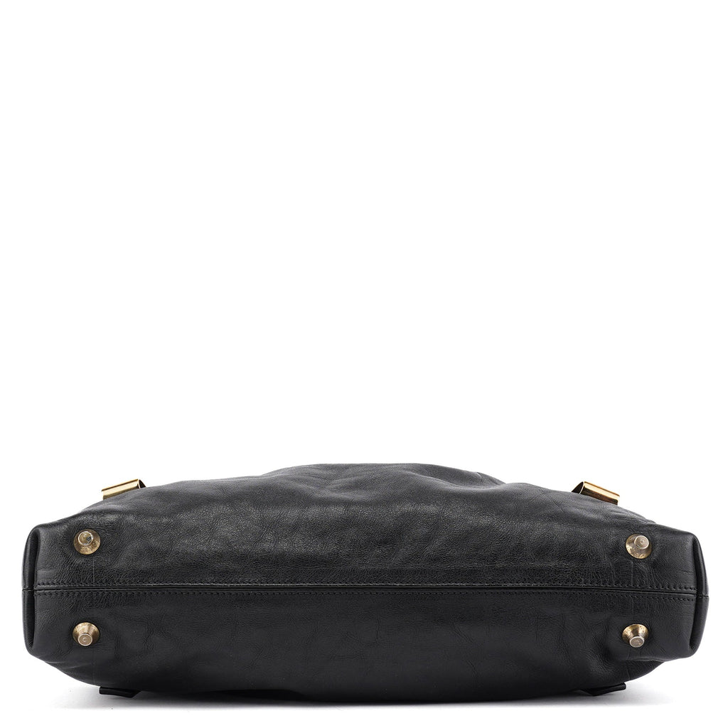 Black Calfskin Leather Tote Bag