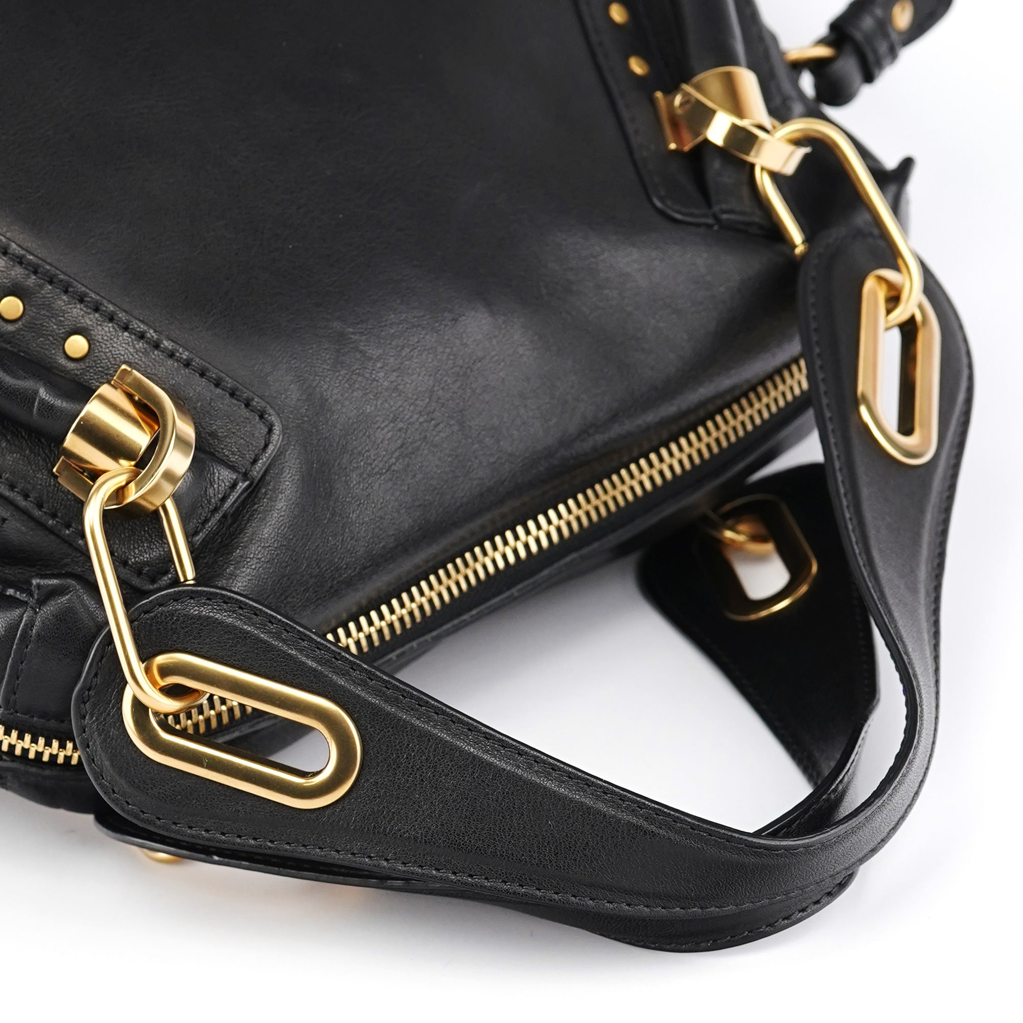Black Calfskin Studded Paraty 2-Way Bag