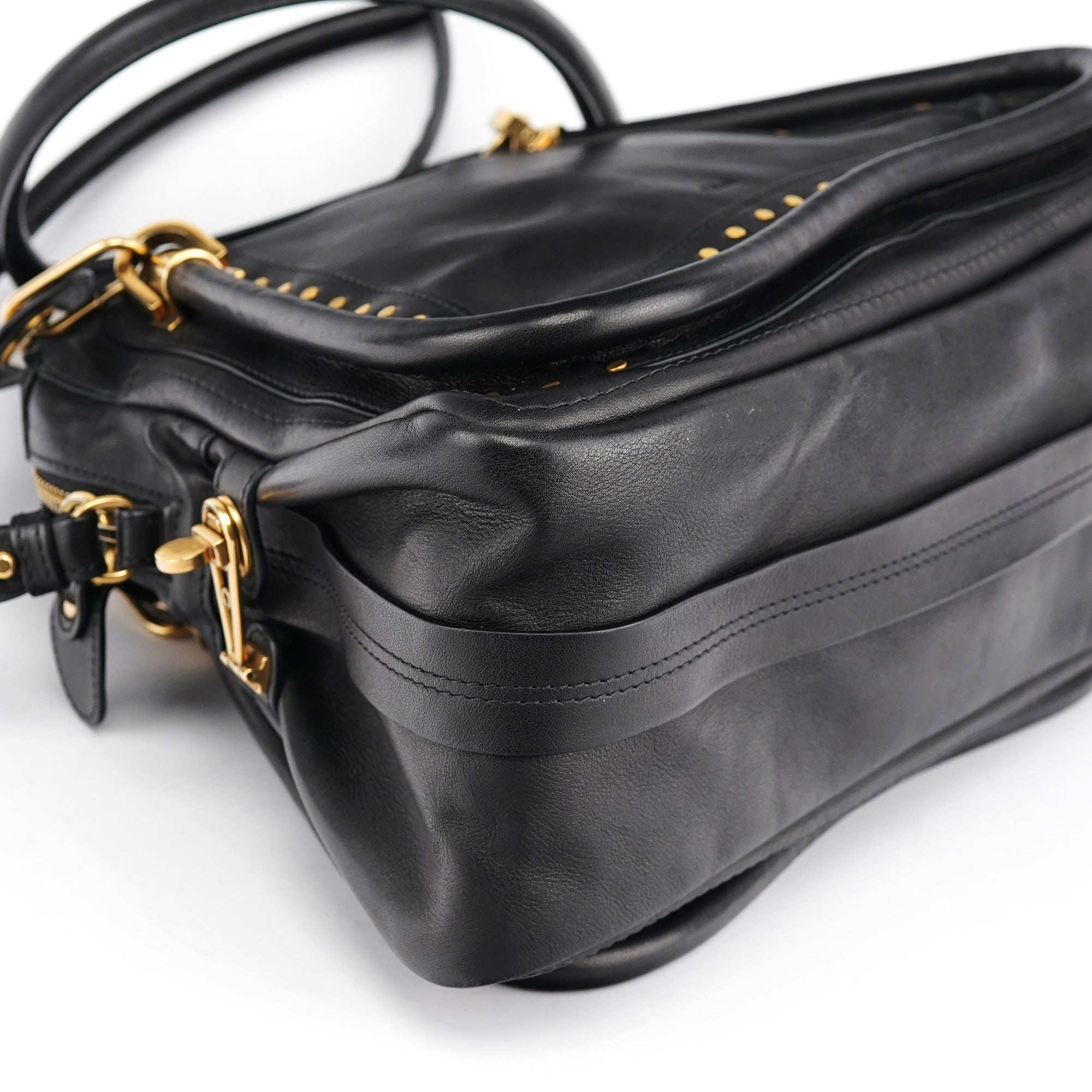 Black Calfskin Studded Paraty 2-Way Bag
