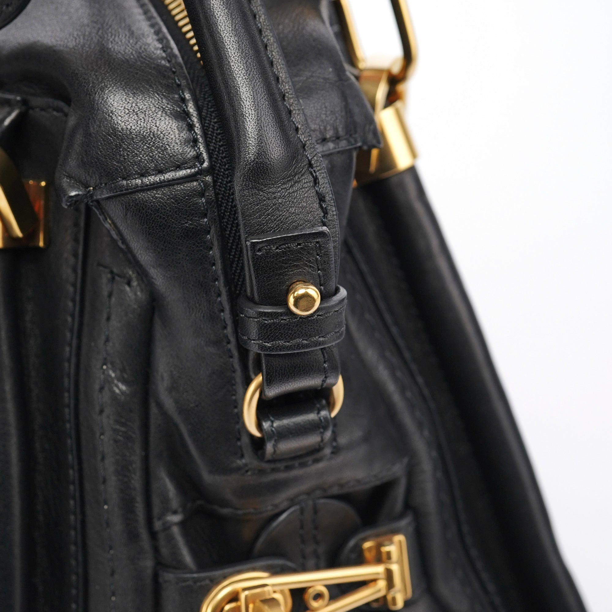 Black Calfskin Studded Paraty 2-Way Bag