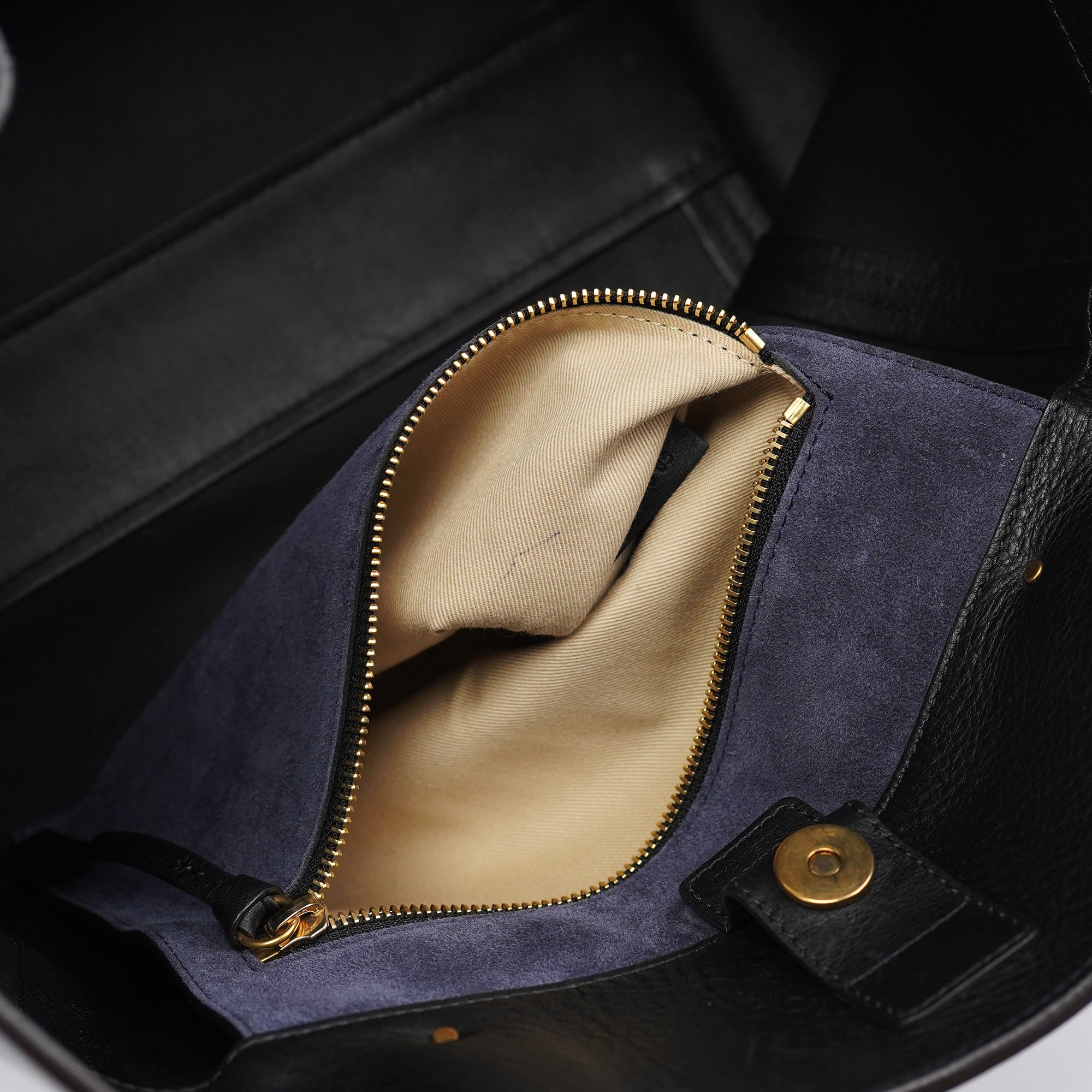 Black Calfskin Zippered Tote Bag