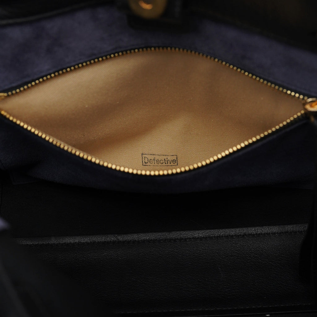 Black Calfskin Zippered Tote Bag
