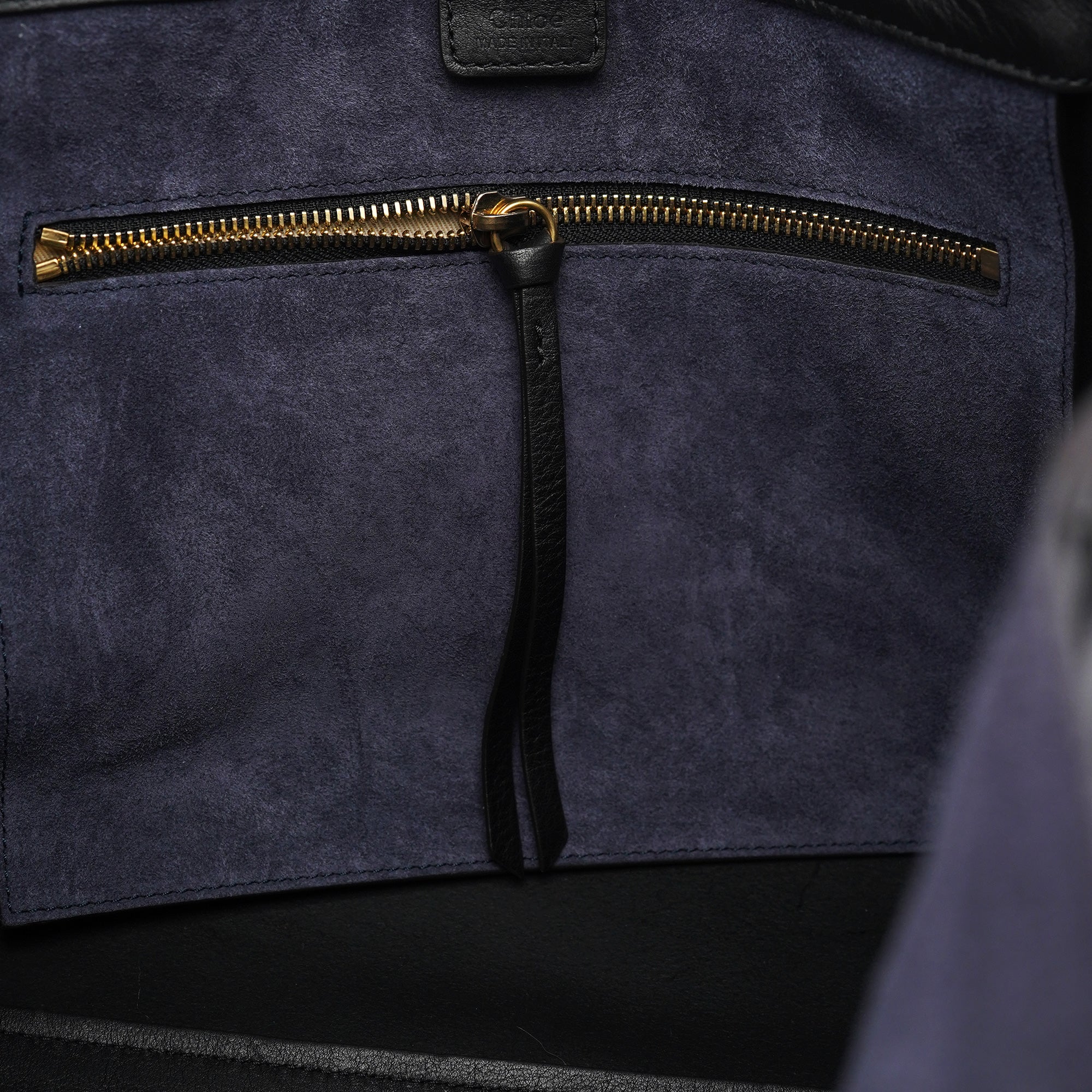 Black Calfskin Zippered Tote Bag