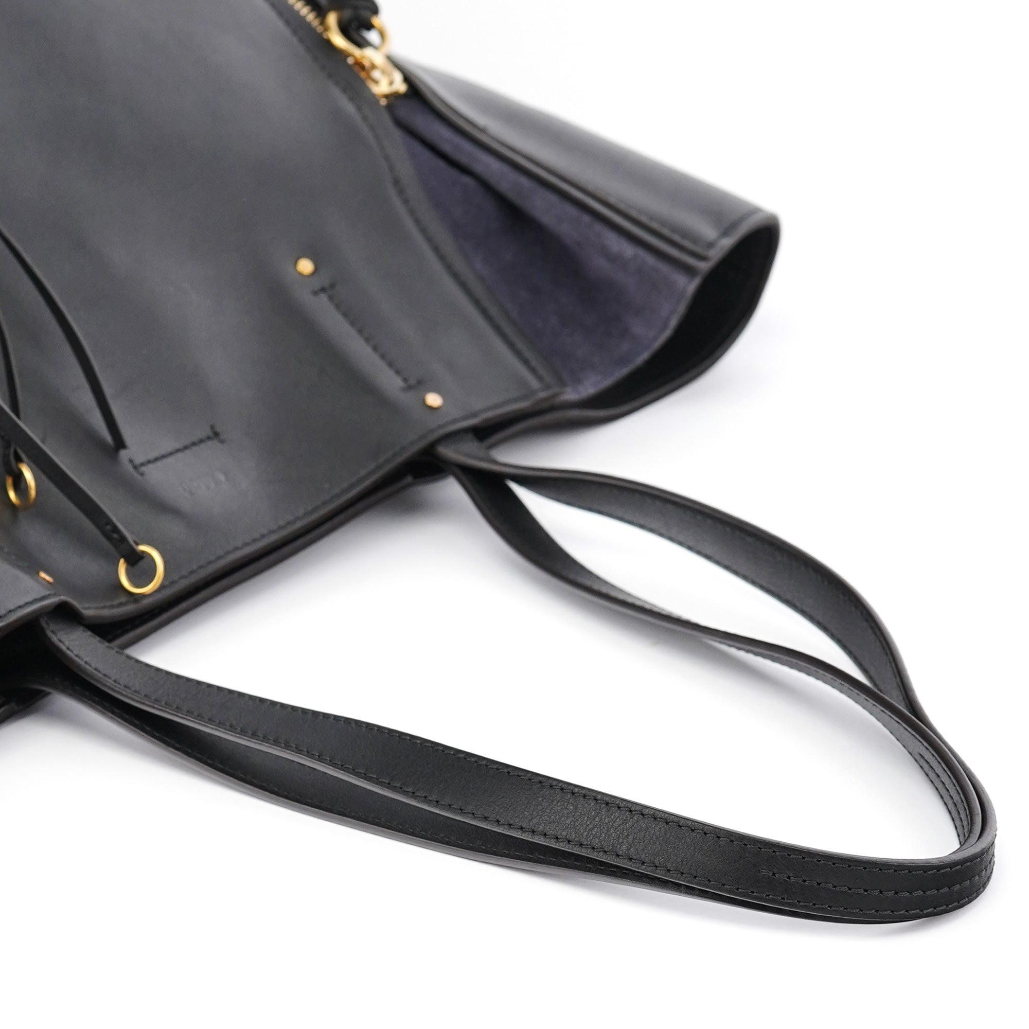 Black Calfskin Zippered Tote Bag