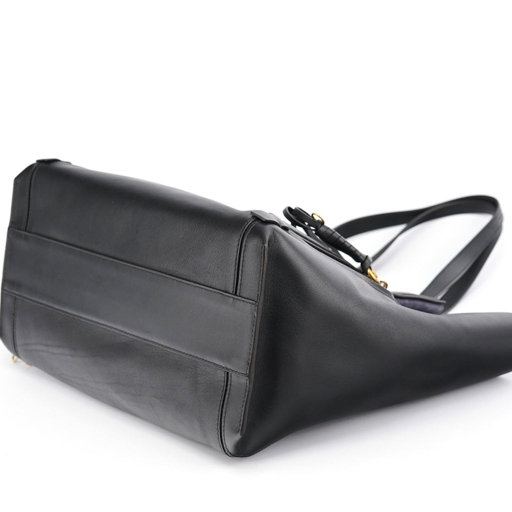 Black Calfskin Zippered Tote Bag