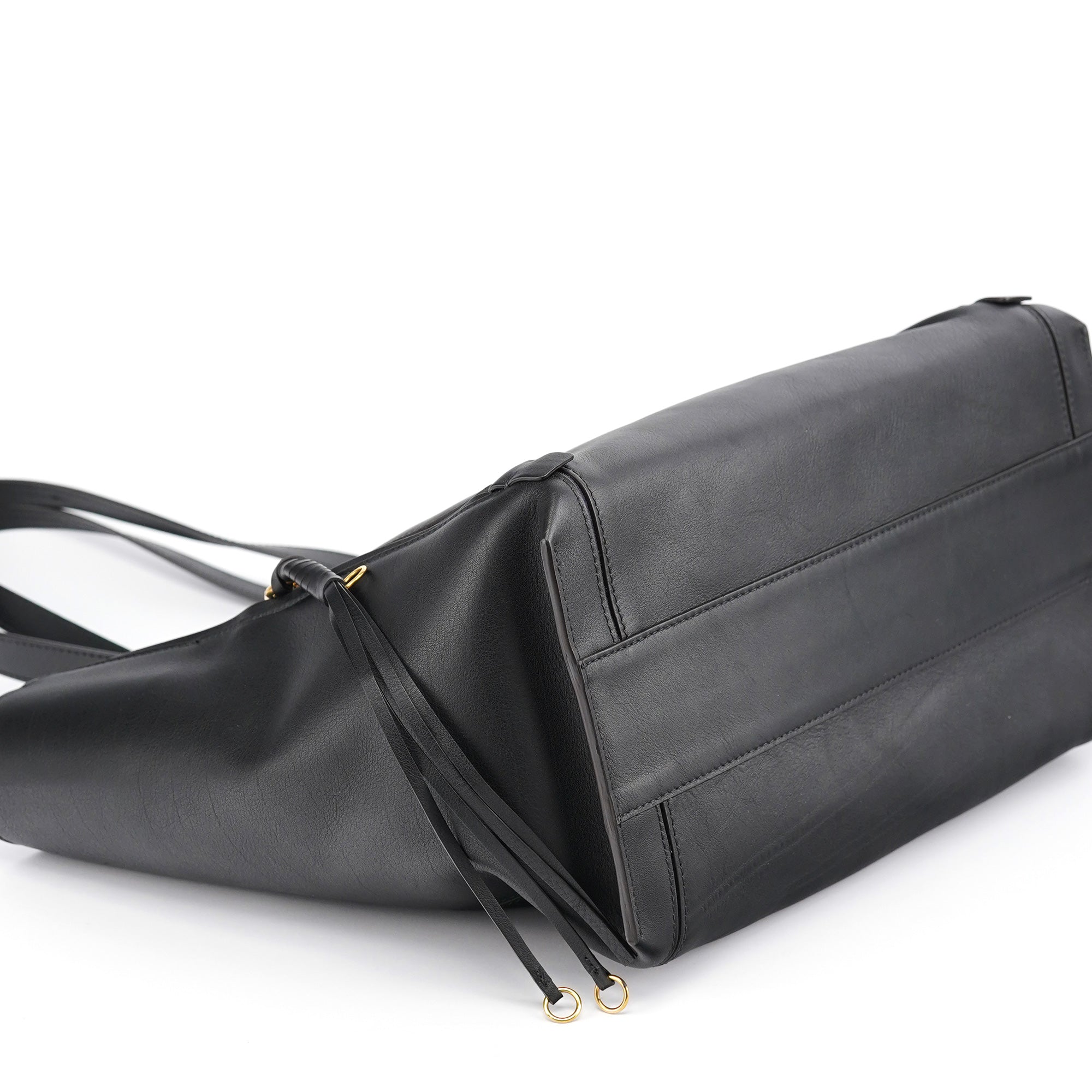 Black Calfskin Zippered Tote Bag