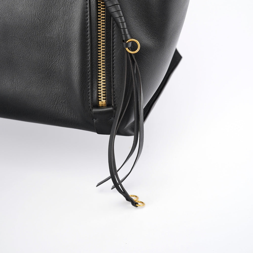 Black Calfskin Zippered Tote Bag
