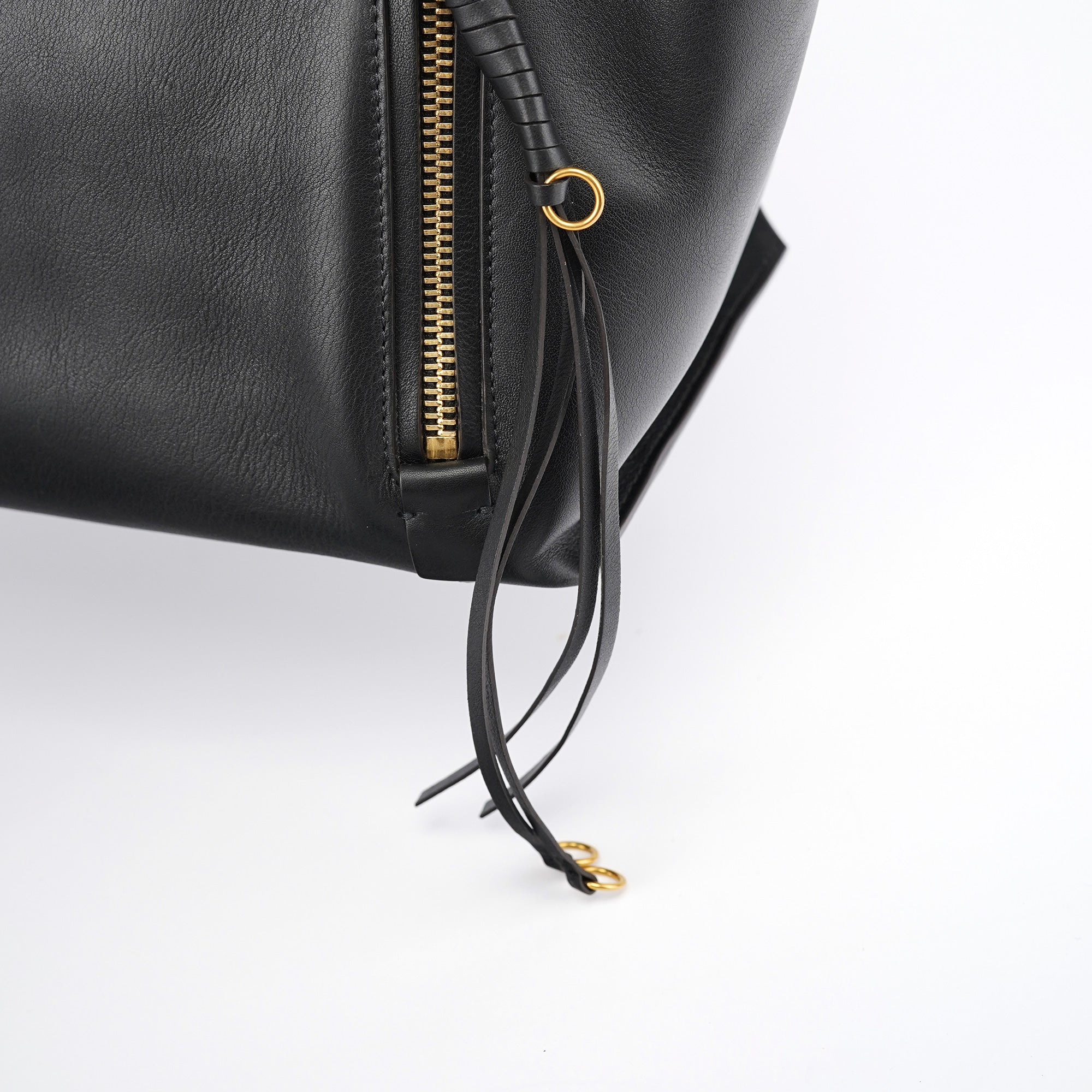 Black Calfskin Zippered Tote Bag