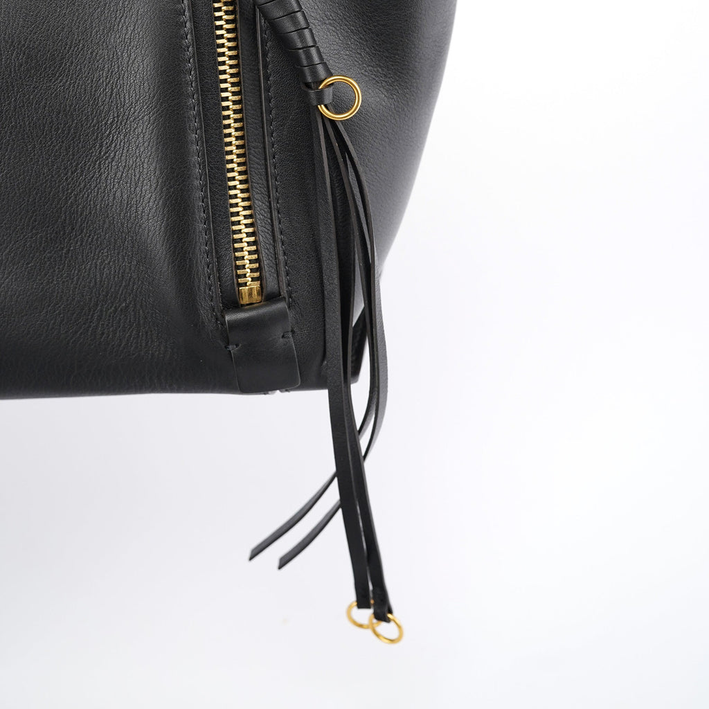 Black Calfskin Zippered Tote Bag