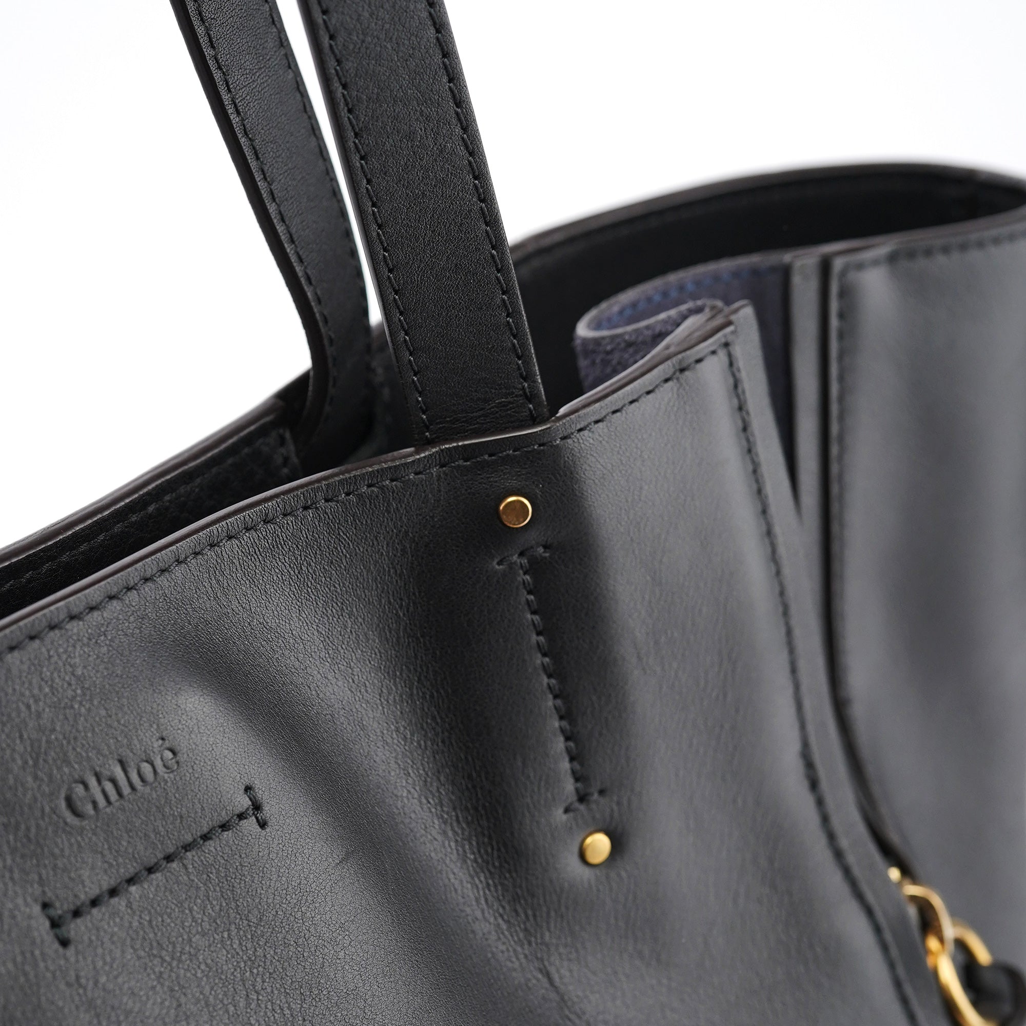 Black Calfskin Zippered Tote Bag
