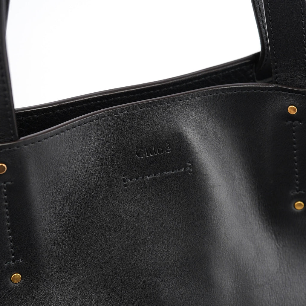 Black Calfskin Zippered Tote Bag