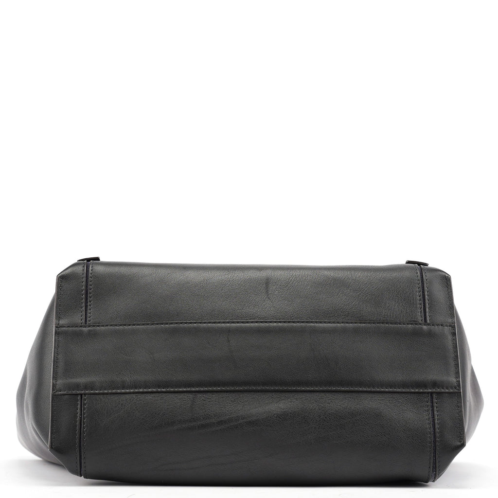 Black Calfskin Zippered Tote Bag