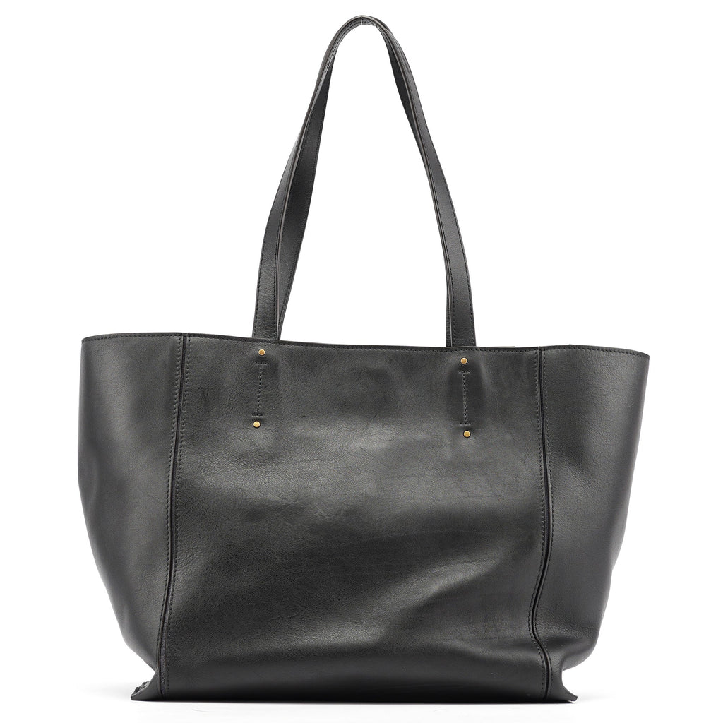 Black Calfskin Zippered Tote Bag