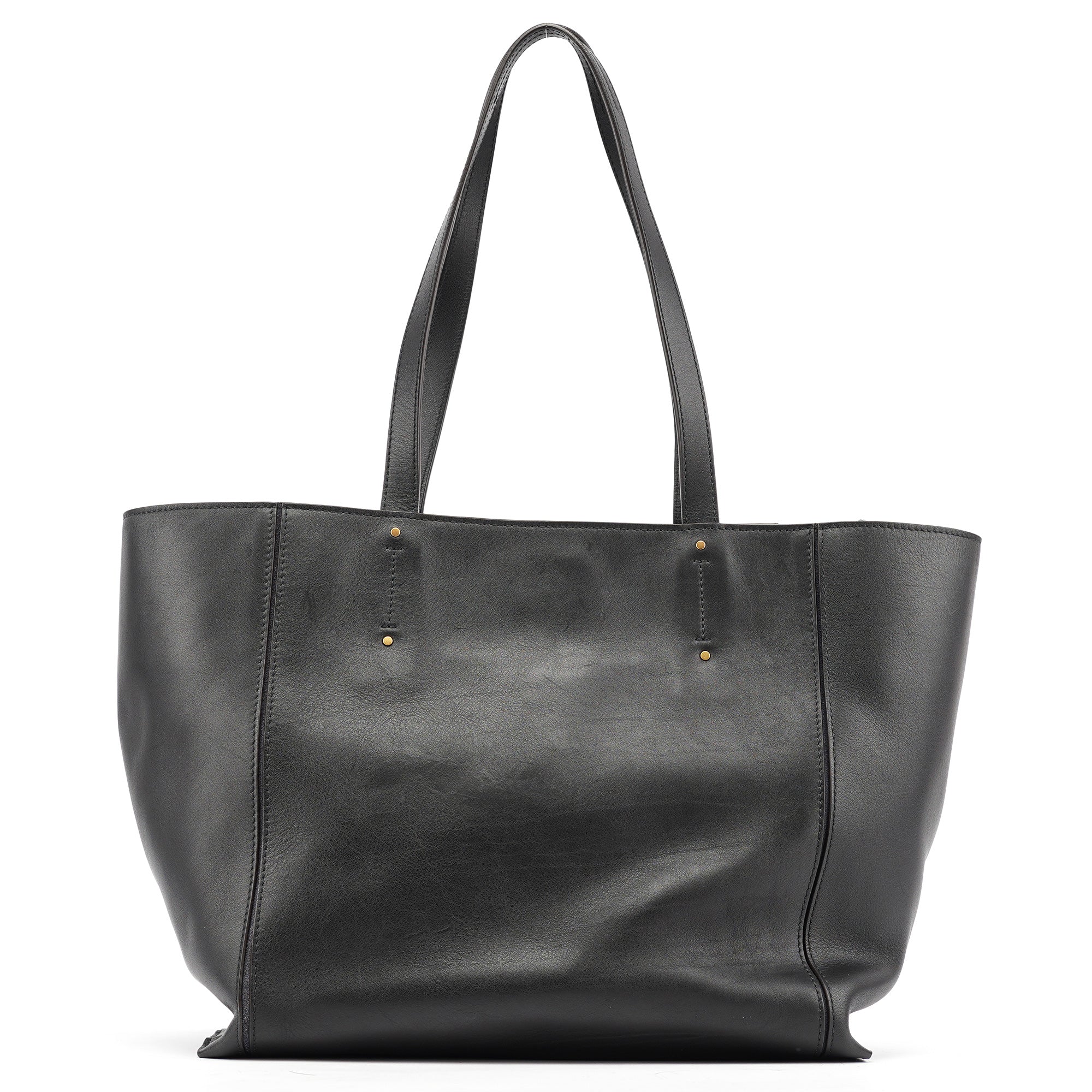 Black Calfskin Zippered Tote Bag