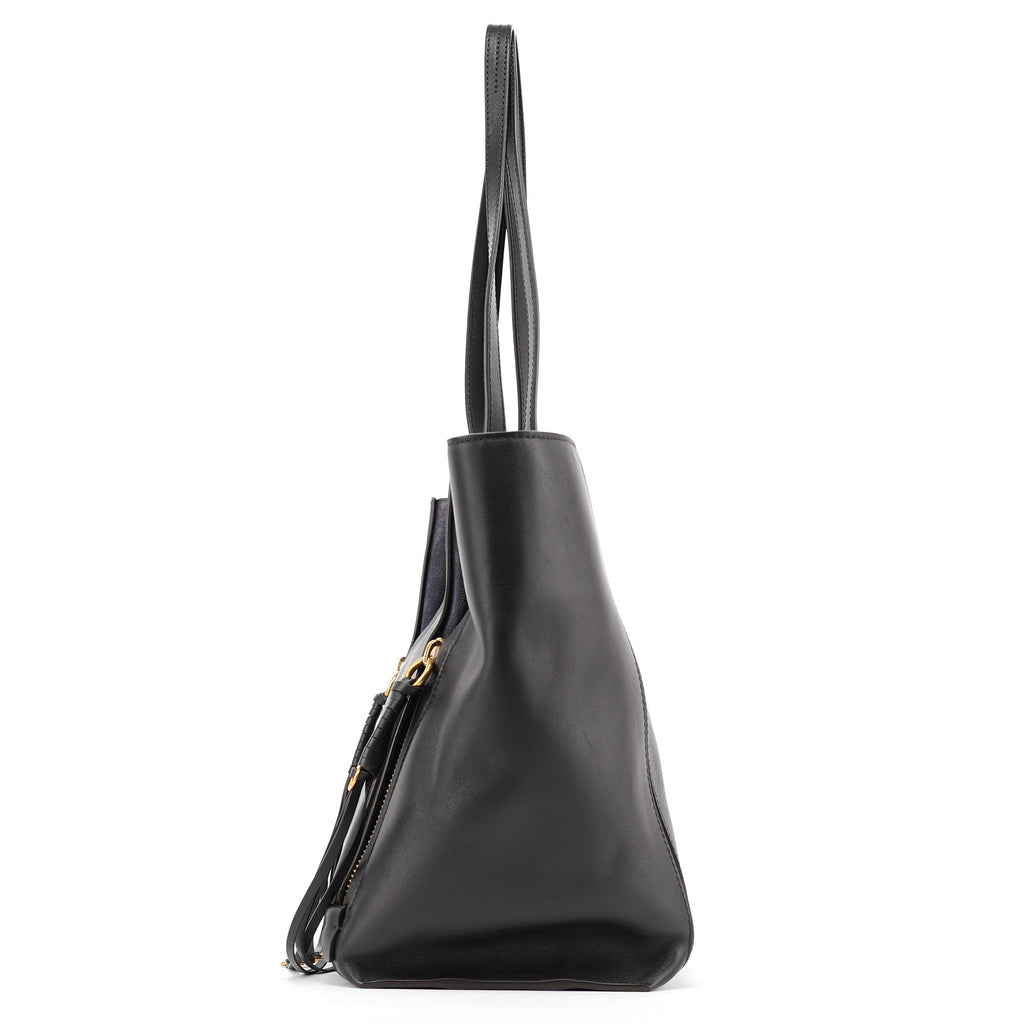 Black Calfskin Zippered Tote Bag