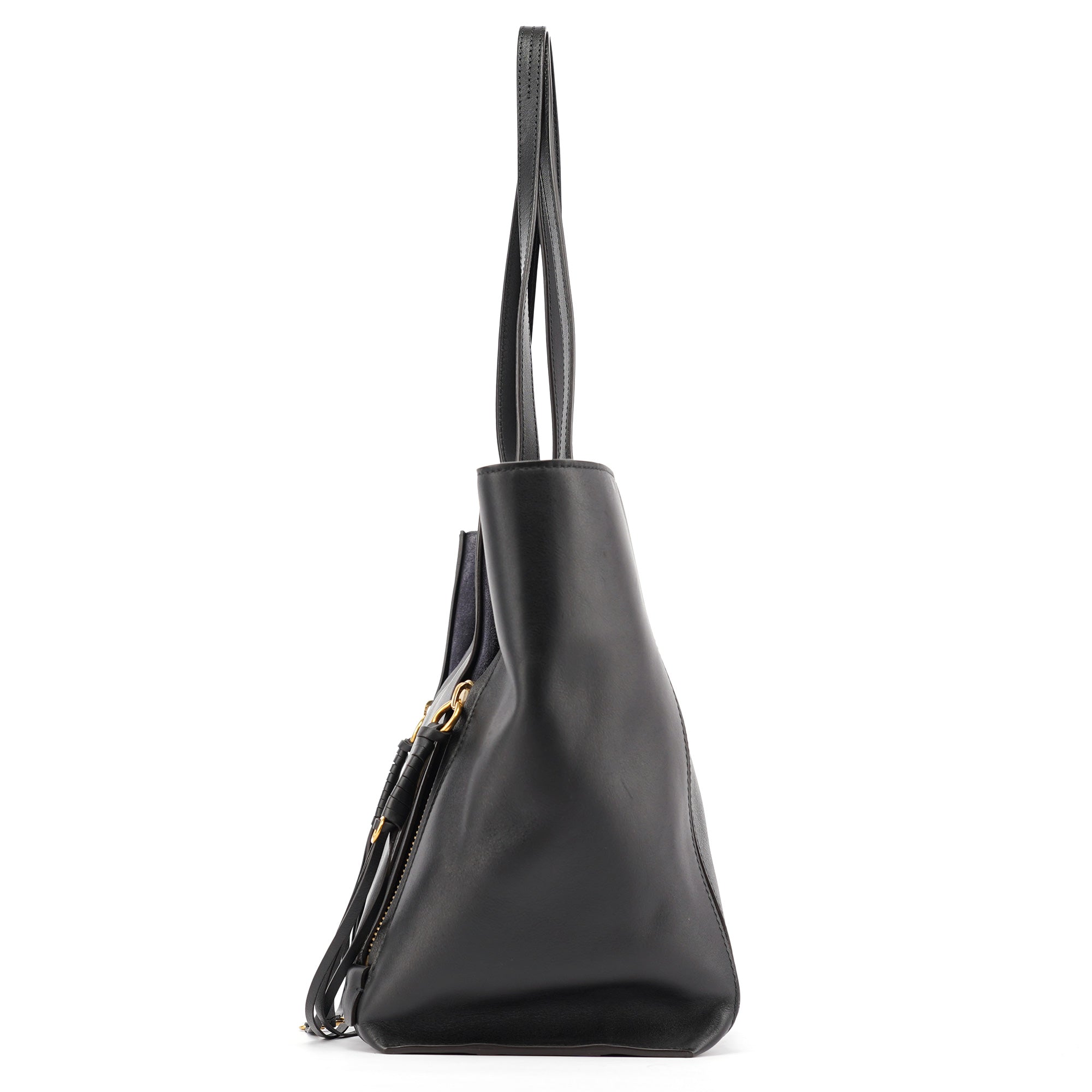 Black Calfskin Zippered Tote Bag