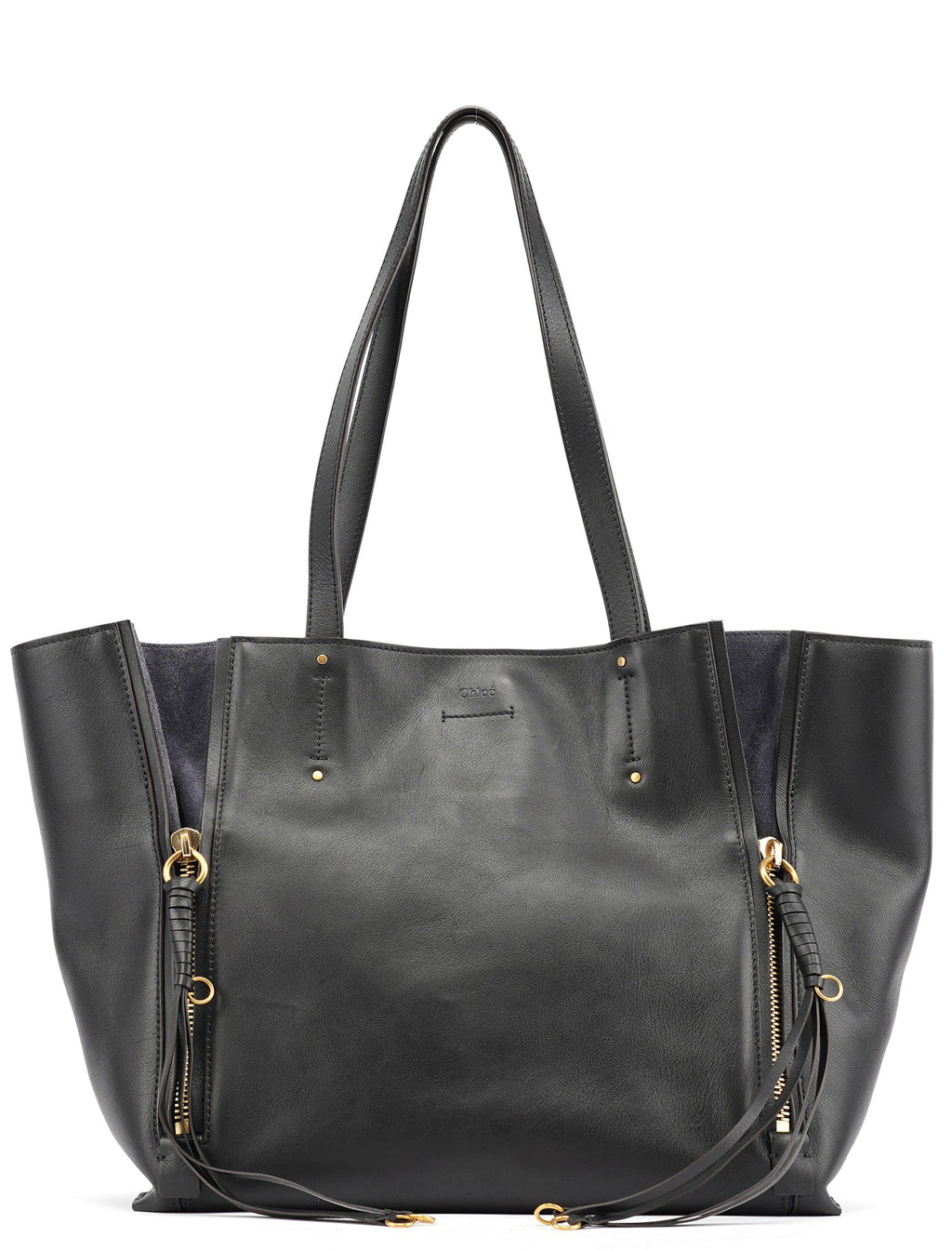 Black Calfskin Zippered Tote Bag