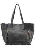Black Calfskin Zippered Tote Bag