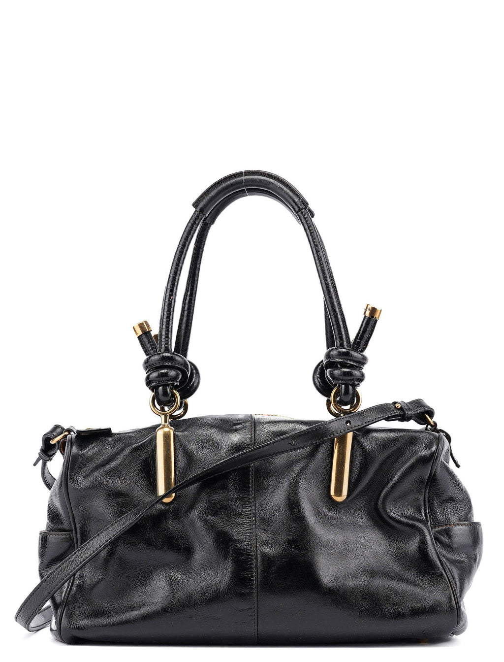Black Gloss Leather Knot Tote Bag