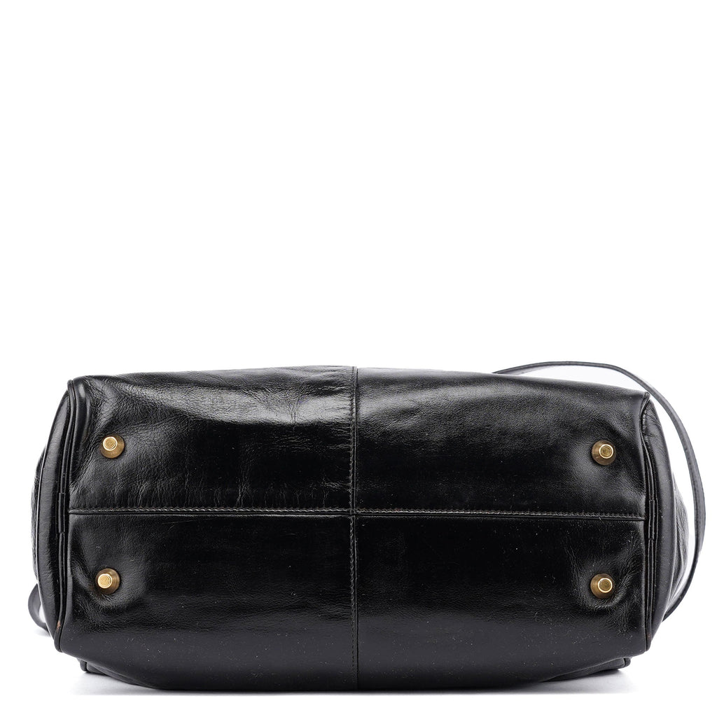 Black Gloss Leather Knot Tote Bag