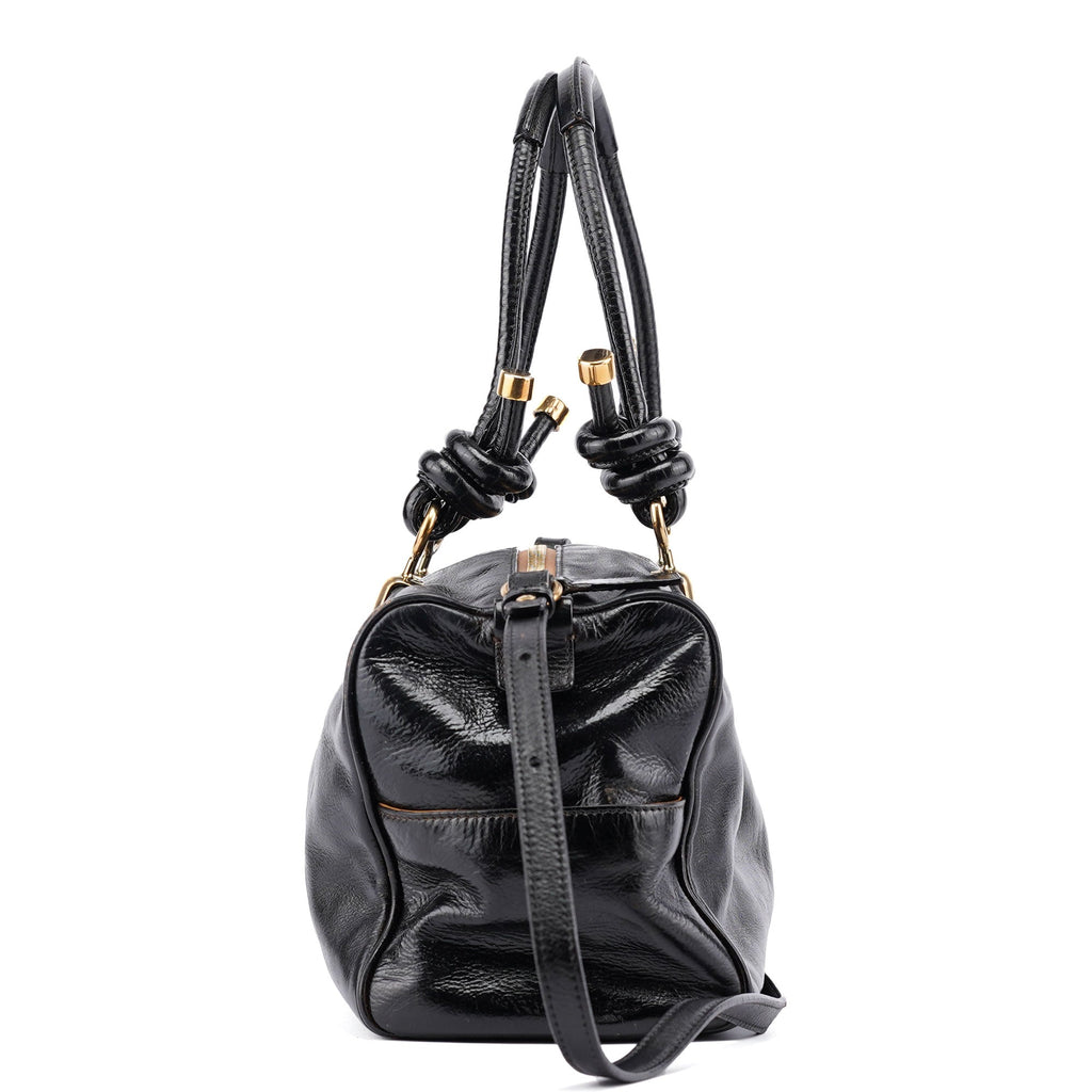 Black Gloss Leather Knot Tote Bag