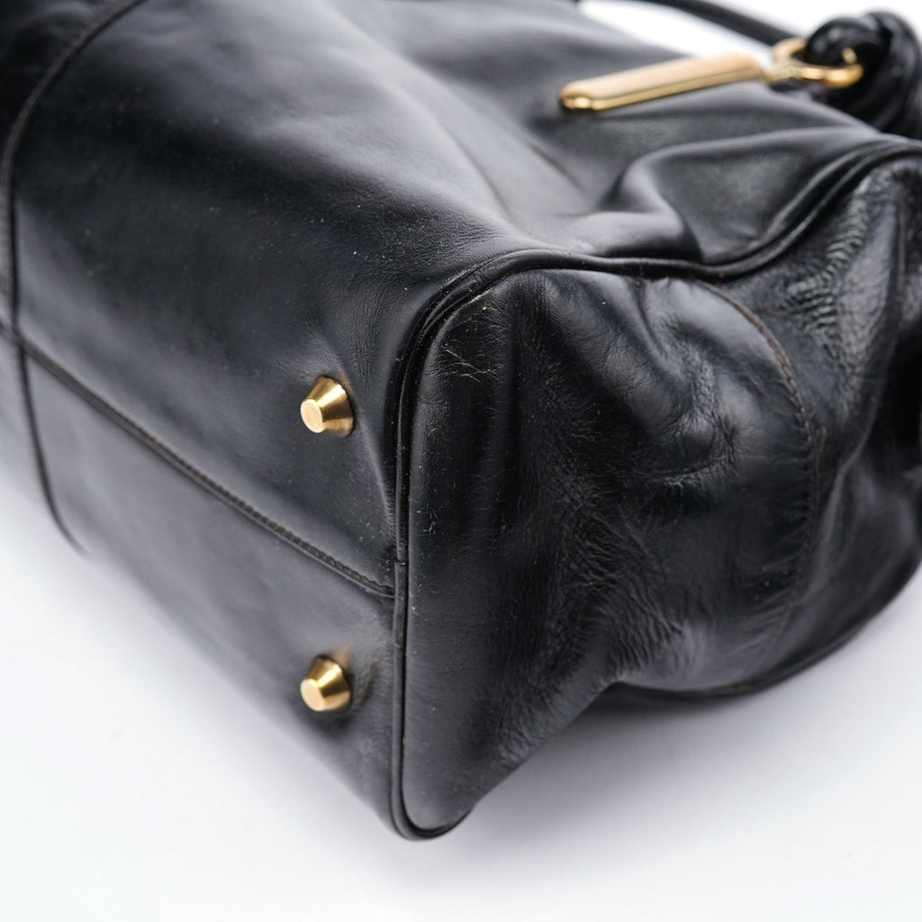 Black Gloss Leather Knot Tote Bag