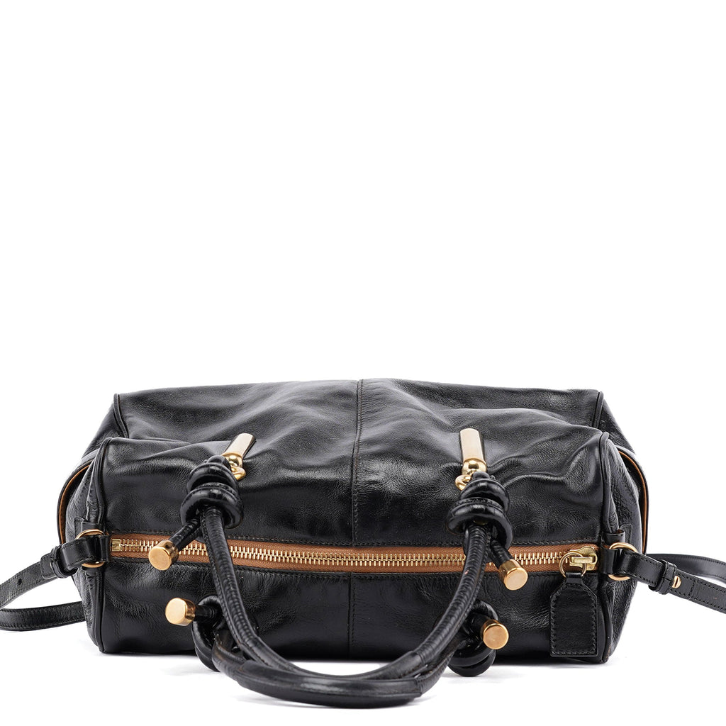Black Gloss Leather Knot Tote Bag