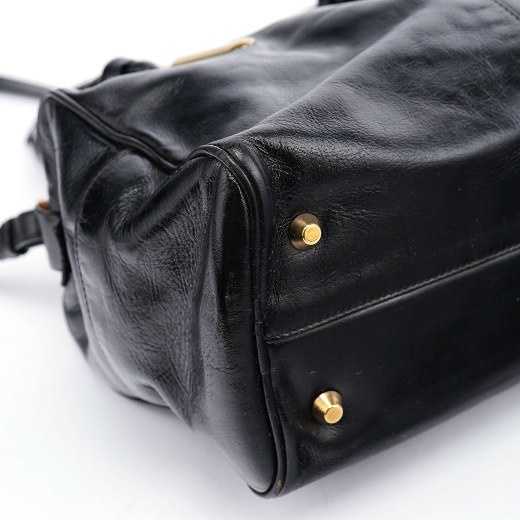 Black Gloss Leather Knot Tote Bag
