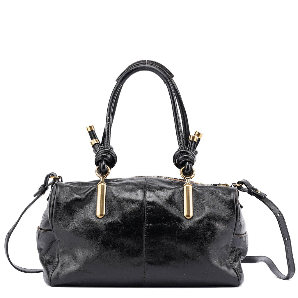 Black Gloss Leather Knot Tote Bag