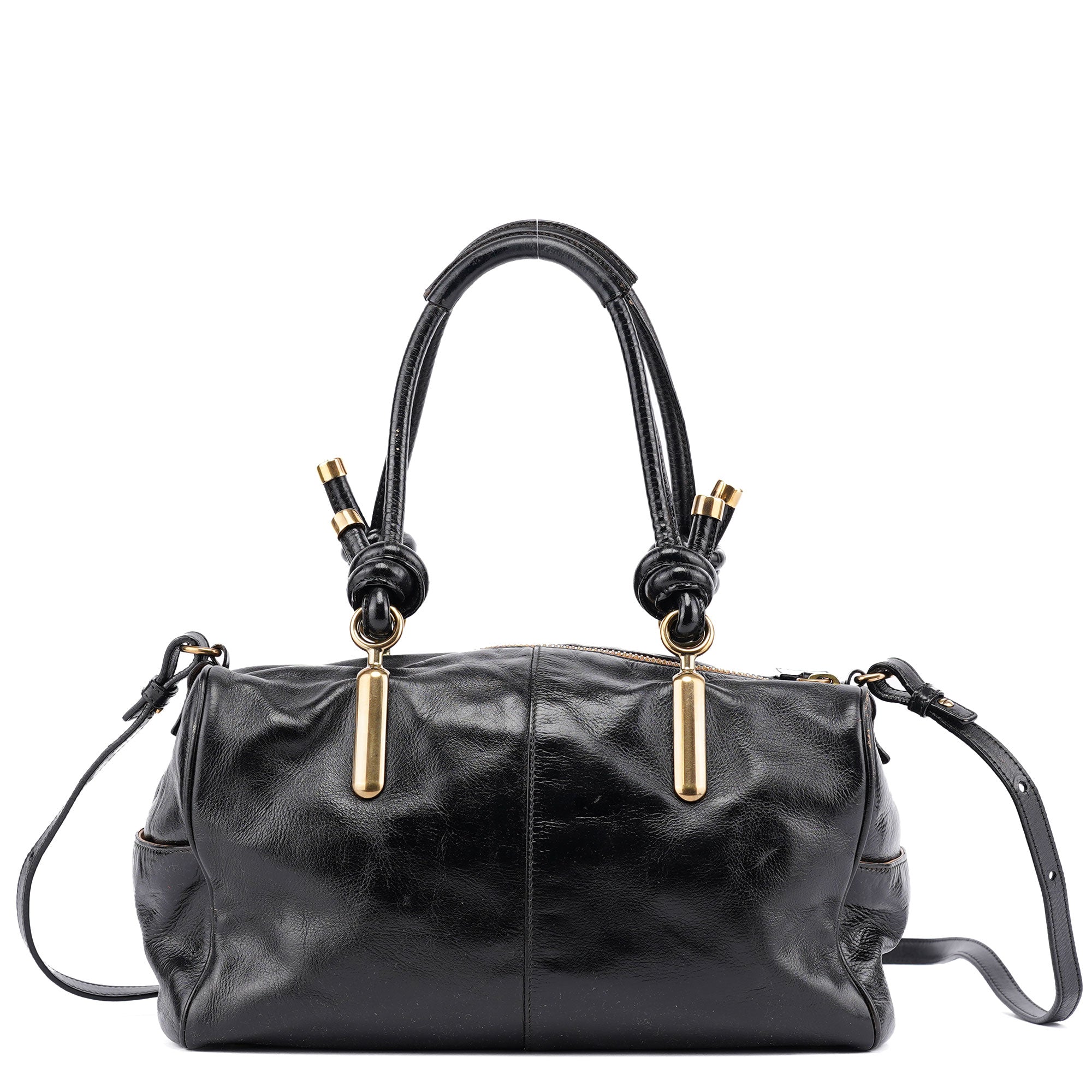 Black Gloss Leather Knot Tote Bag
