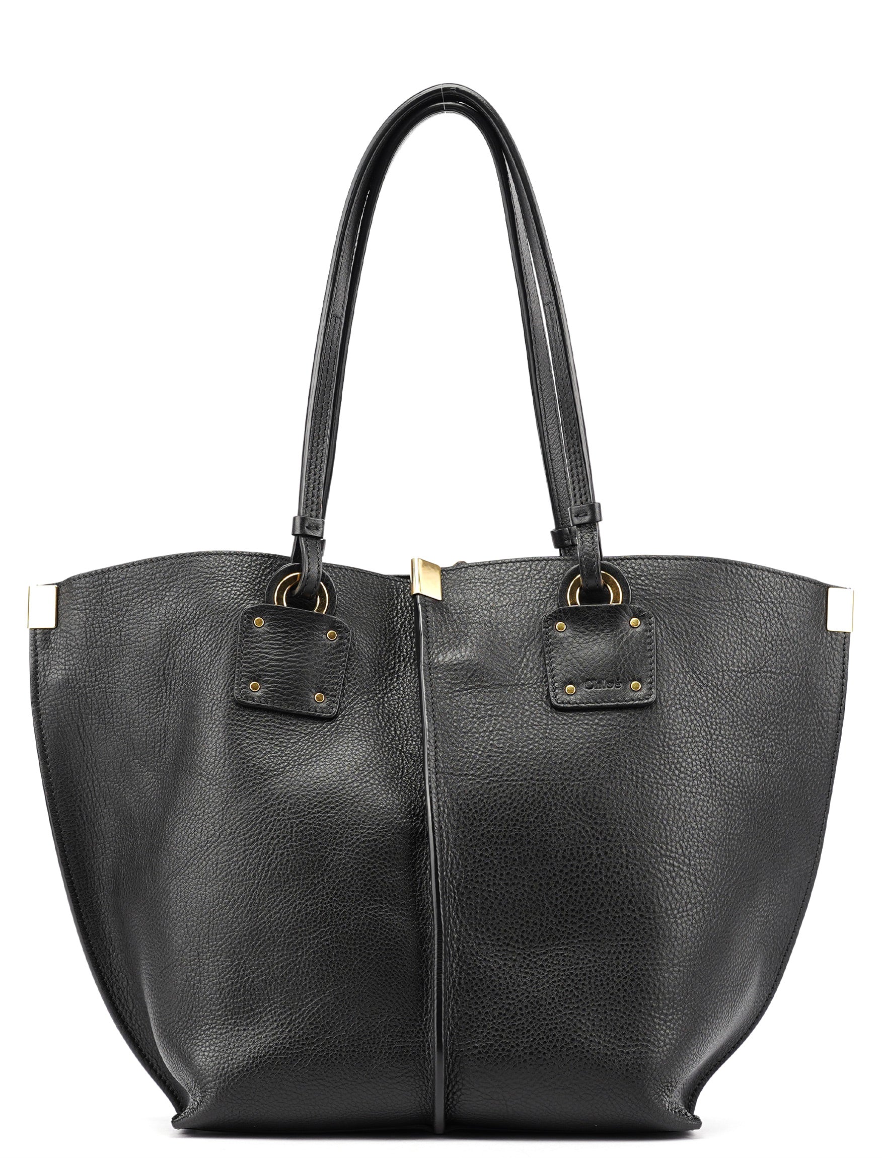 Black Gold Leather Tote Bag