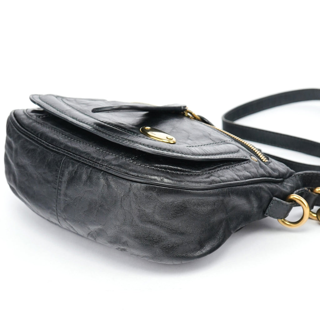 Black Lambskin Bay Crossbody Bag
