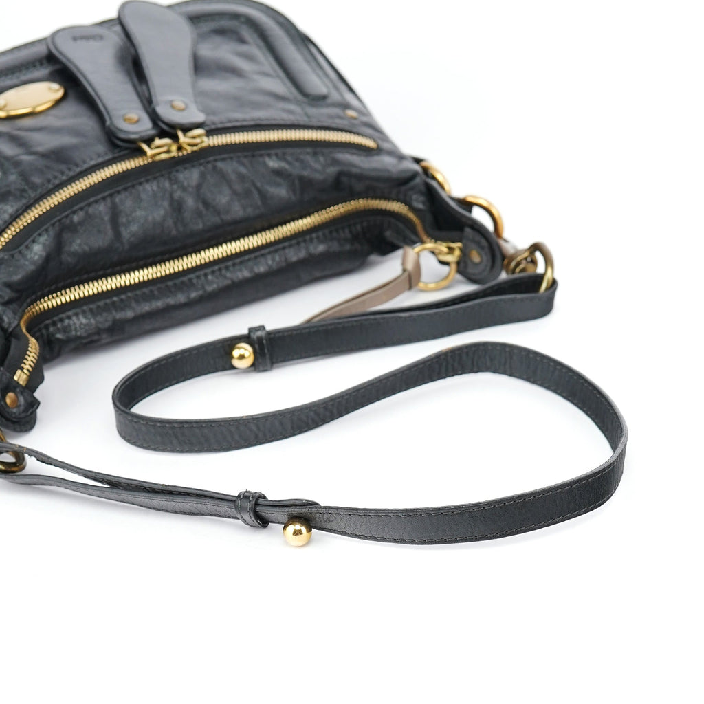 Black Lambskin Bay Crossbody Bag