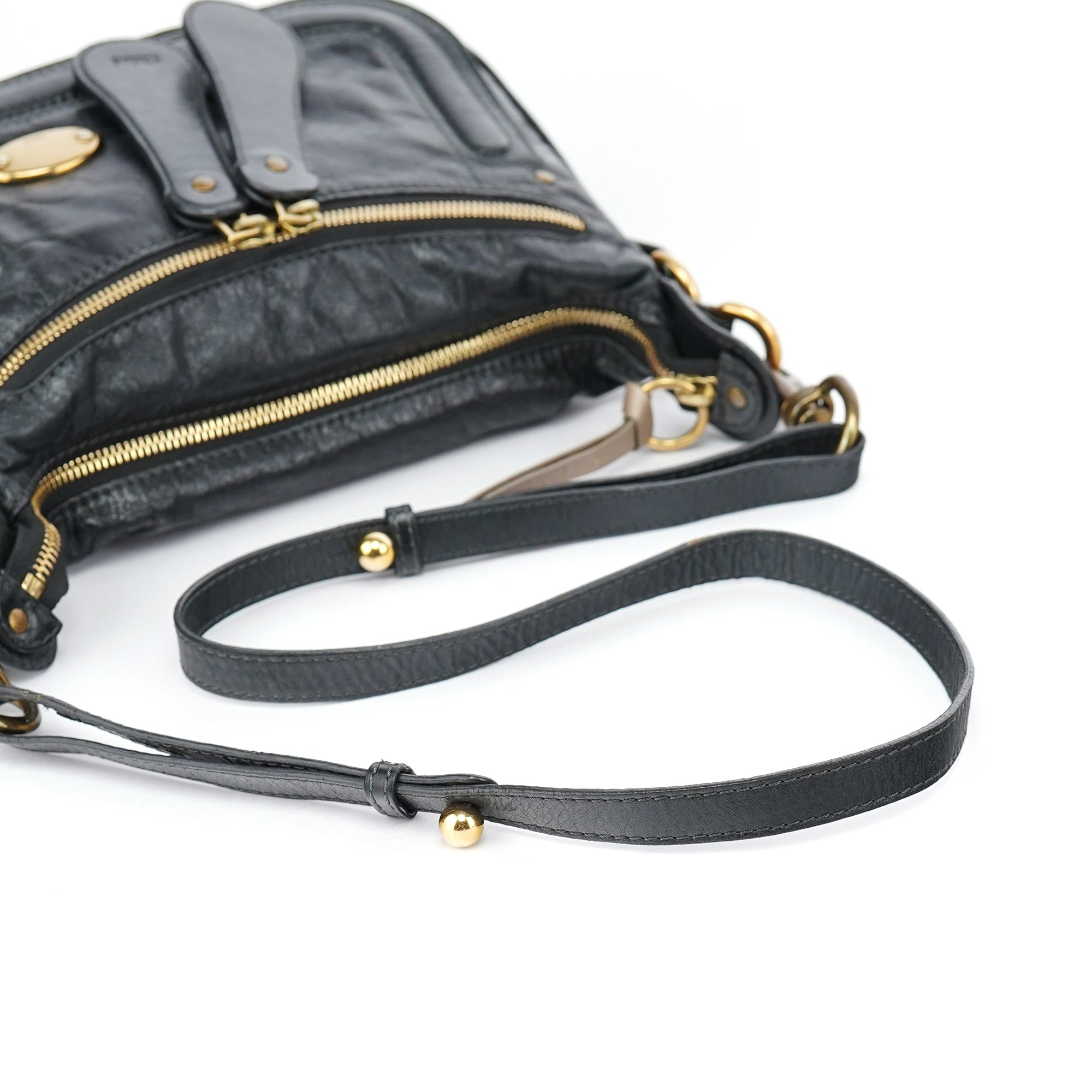 Black Lambskin Bay Crossbody Bag
