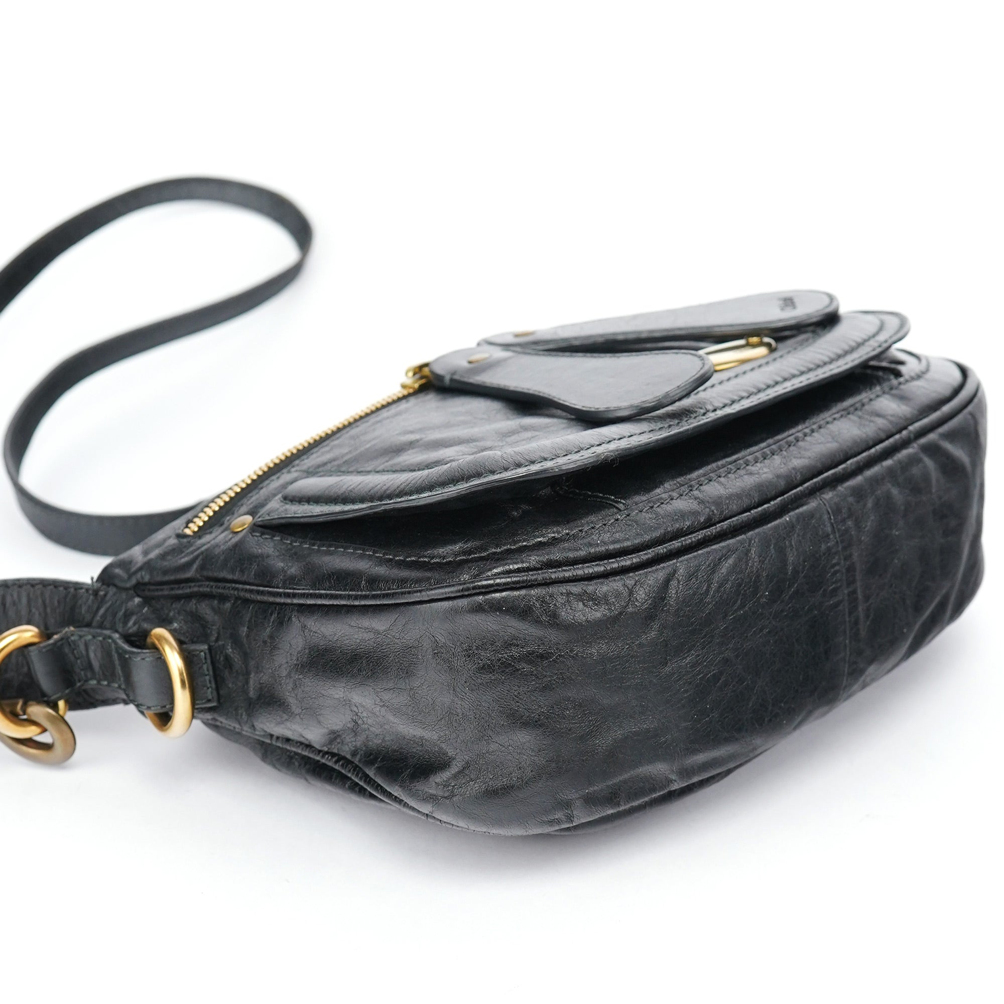 Black Lambskin Bay Crossbody Bag
