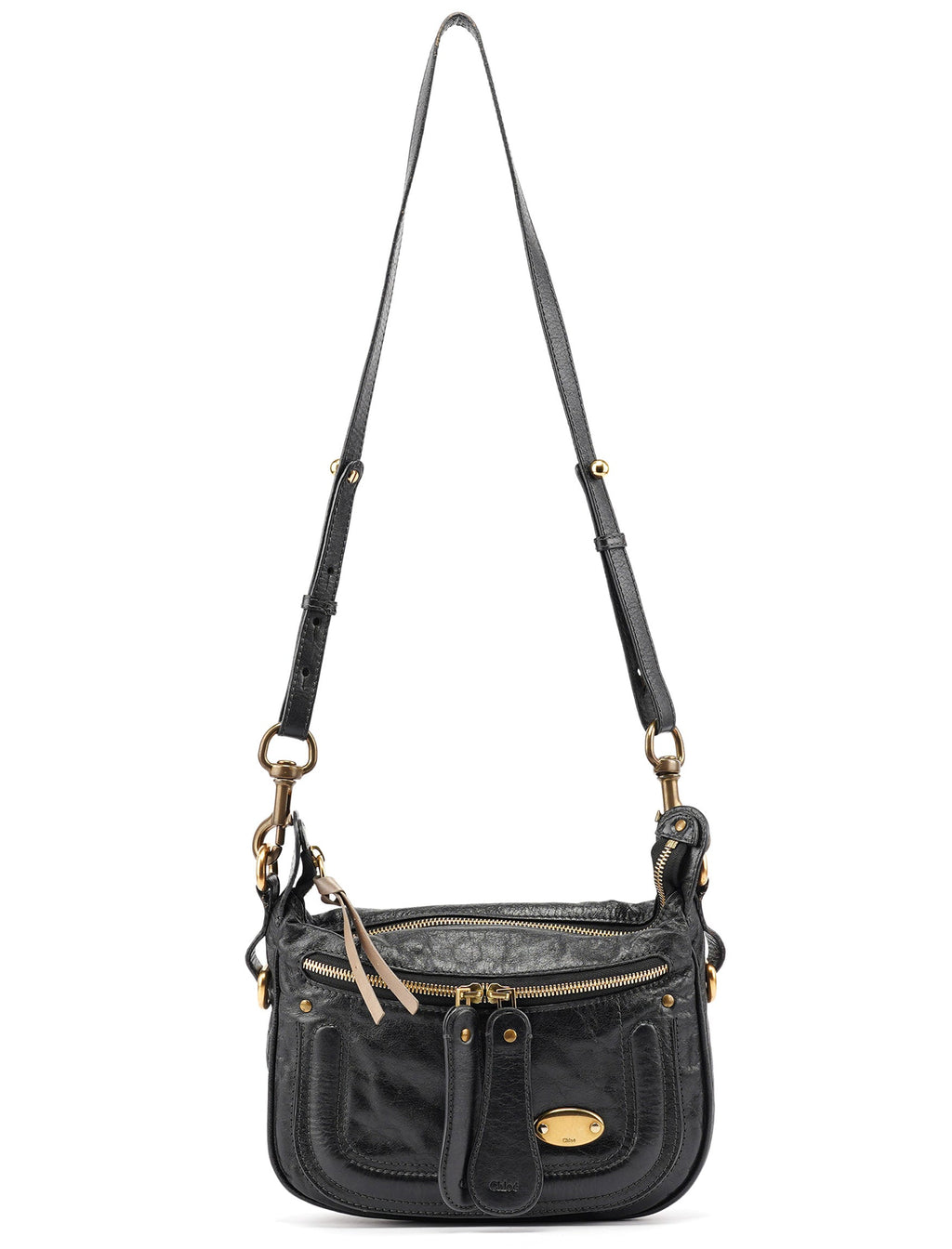 Black Lambskin Bay Crossbody Bag